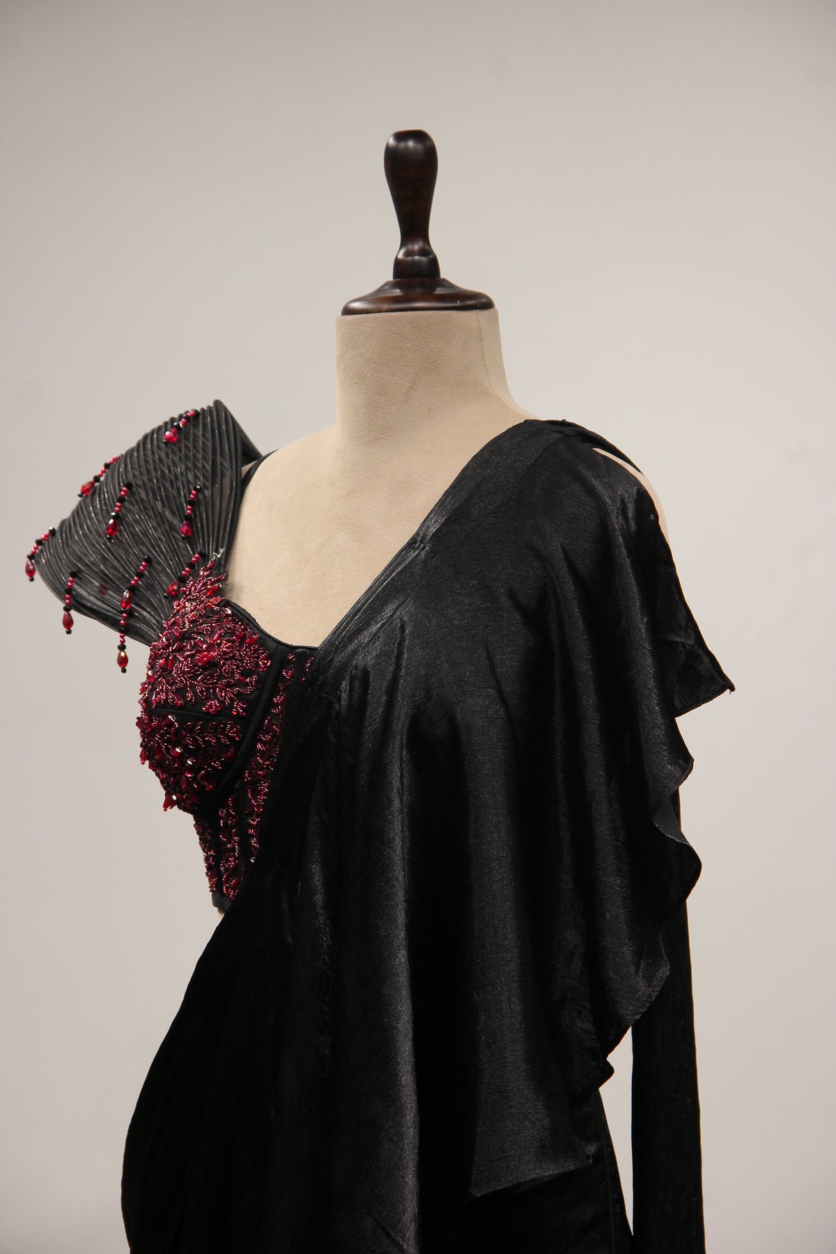 Imported Black Drape Saree with Cut Dana & Sequin Handwork