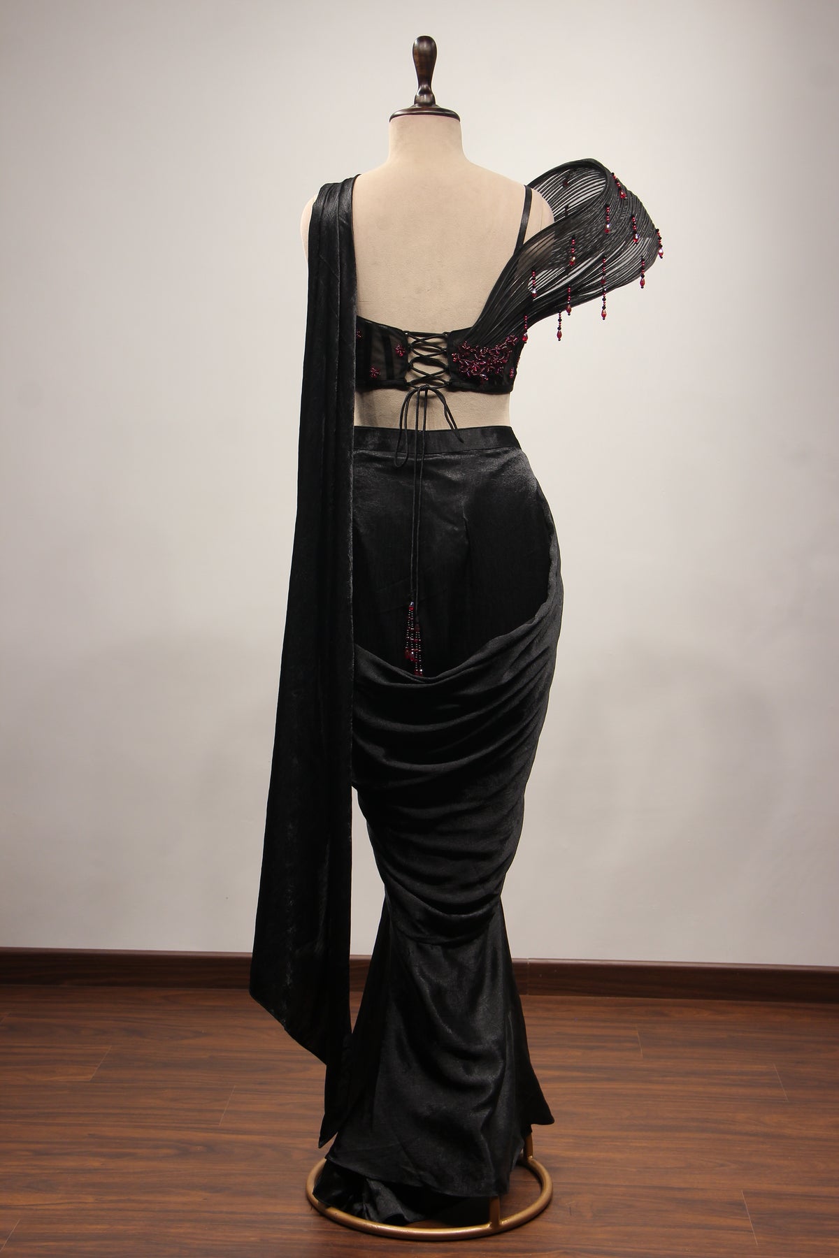 Imported Black Drape Saree with Cut Dana & Sequin Handwork