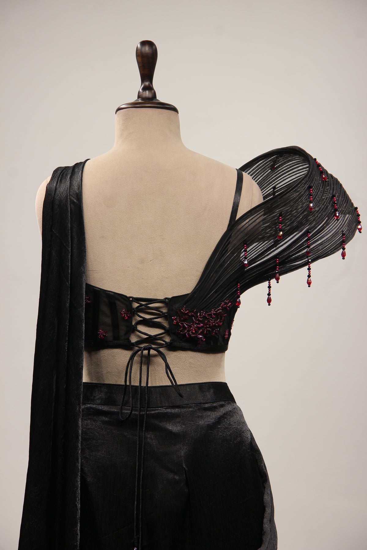 Imported Black Drape Saree with Cut Dana & Sequin Handwork