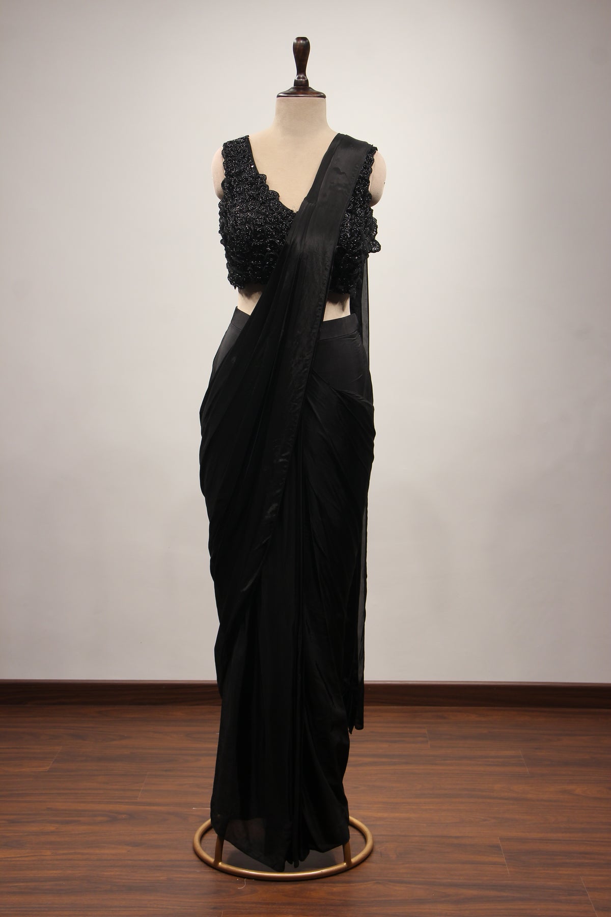 Crepe Black Drape Saree with Cut Dana & Sequin Handwork
