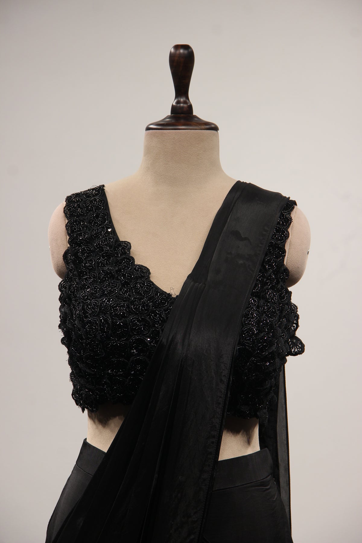 Crepe Black Drape Saree with Cut Dana & Sequin Handwork