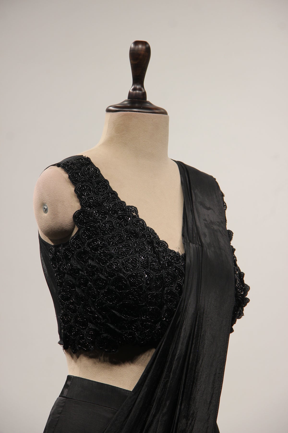 Crepe Black Drape Saree with Cut Dana & Sequin Handwork