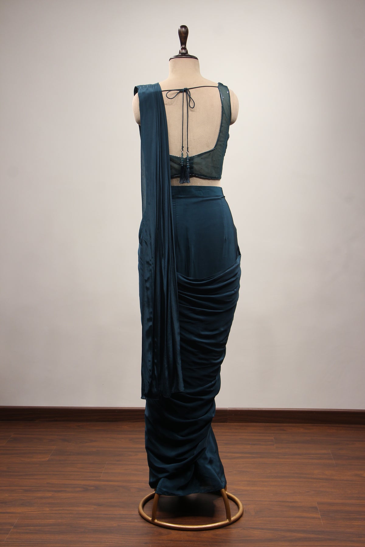 Crepe Dusty Blue Drape Saree with Cut Dana & Sequin Handwork