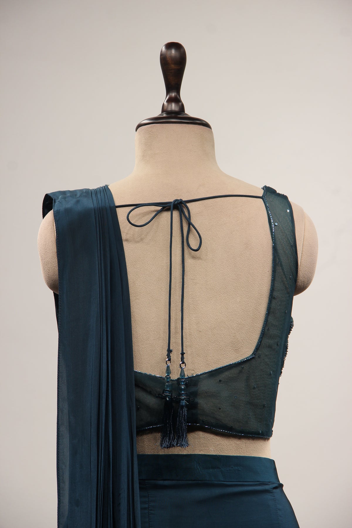 Crepe Dusty Blue Drape Saree with Cut Dana & Sequin Handwork