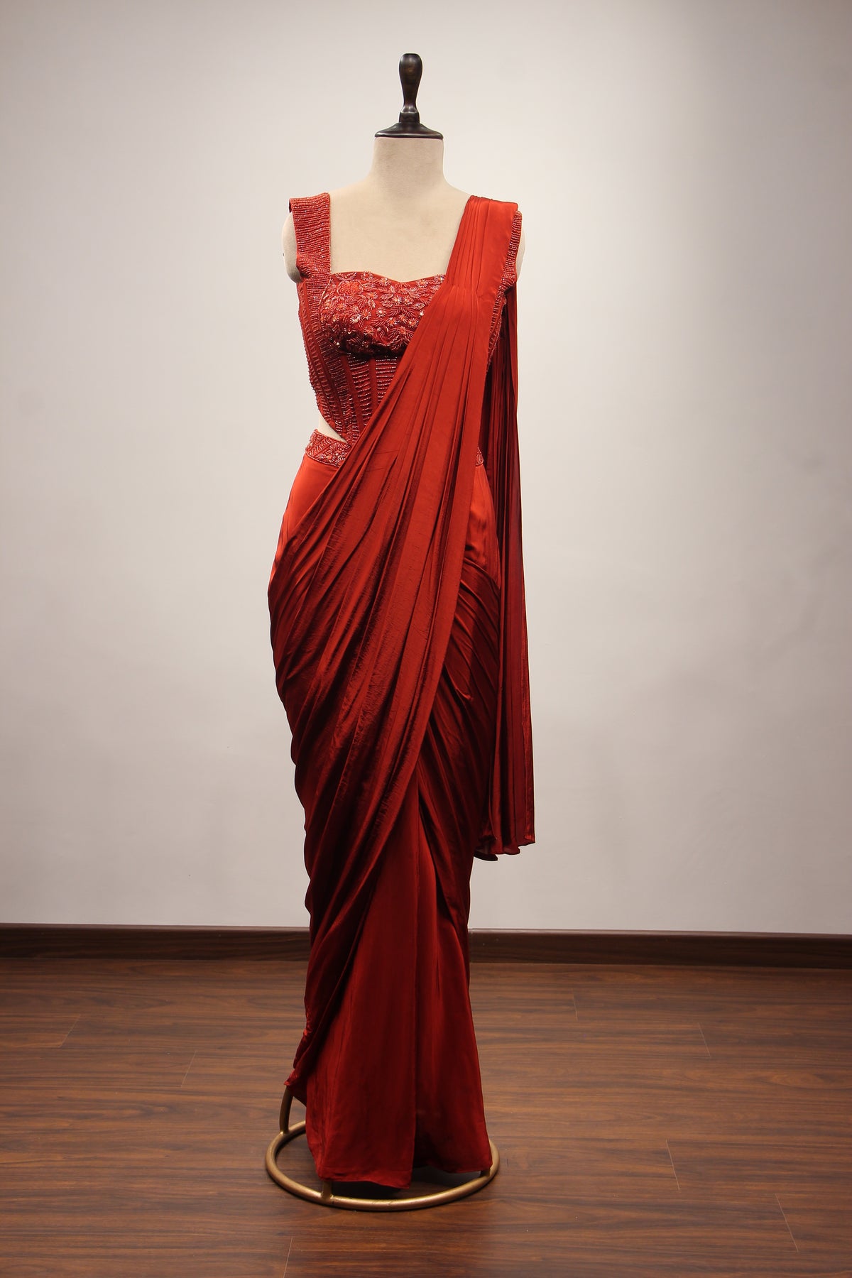 Crepe Ready-to-Wear Drape Saree with Cut Dana & Sequin Handwork