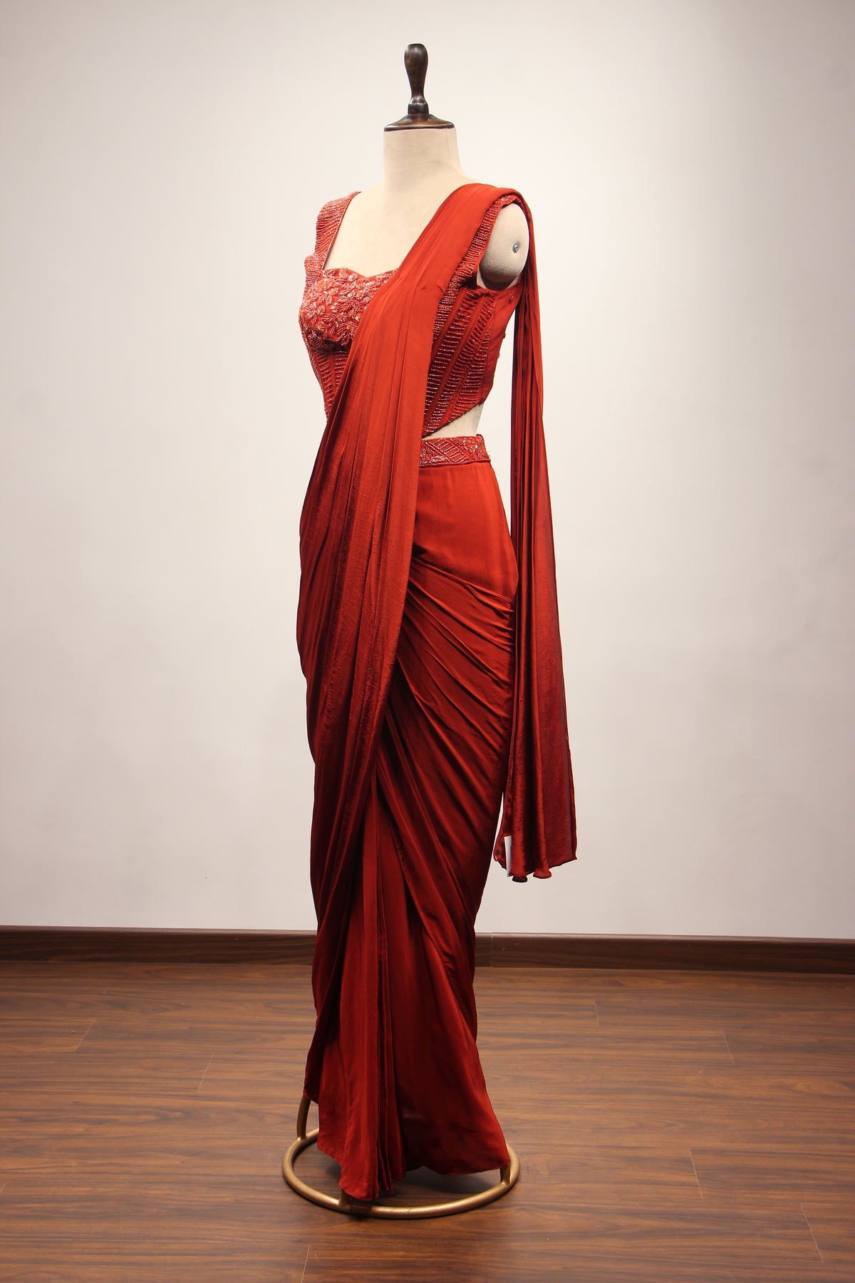 Crepe Ready-to-Wear Drape Saree with Cut Dana & Sequin Handwork