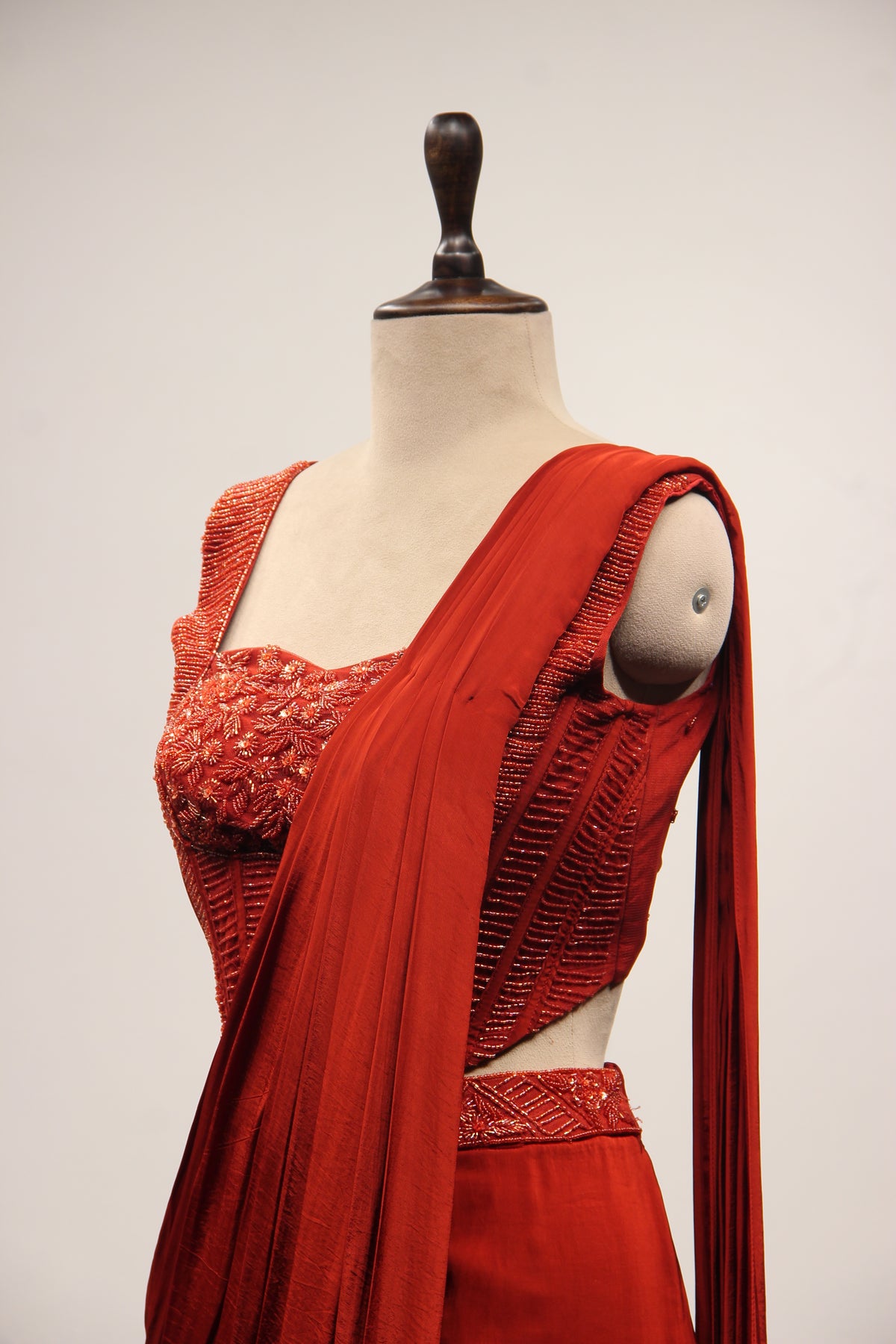 Crepe Ready-to-Wear Drape Saree with Cut Dana & Sequin Handwork