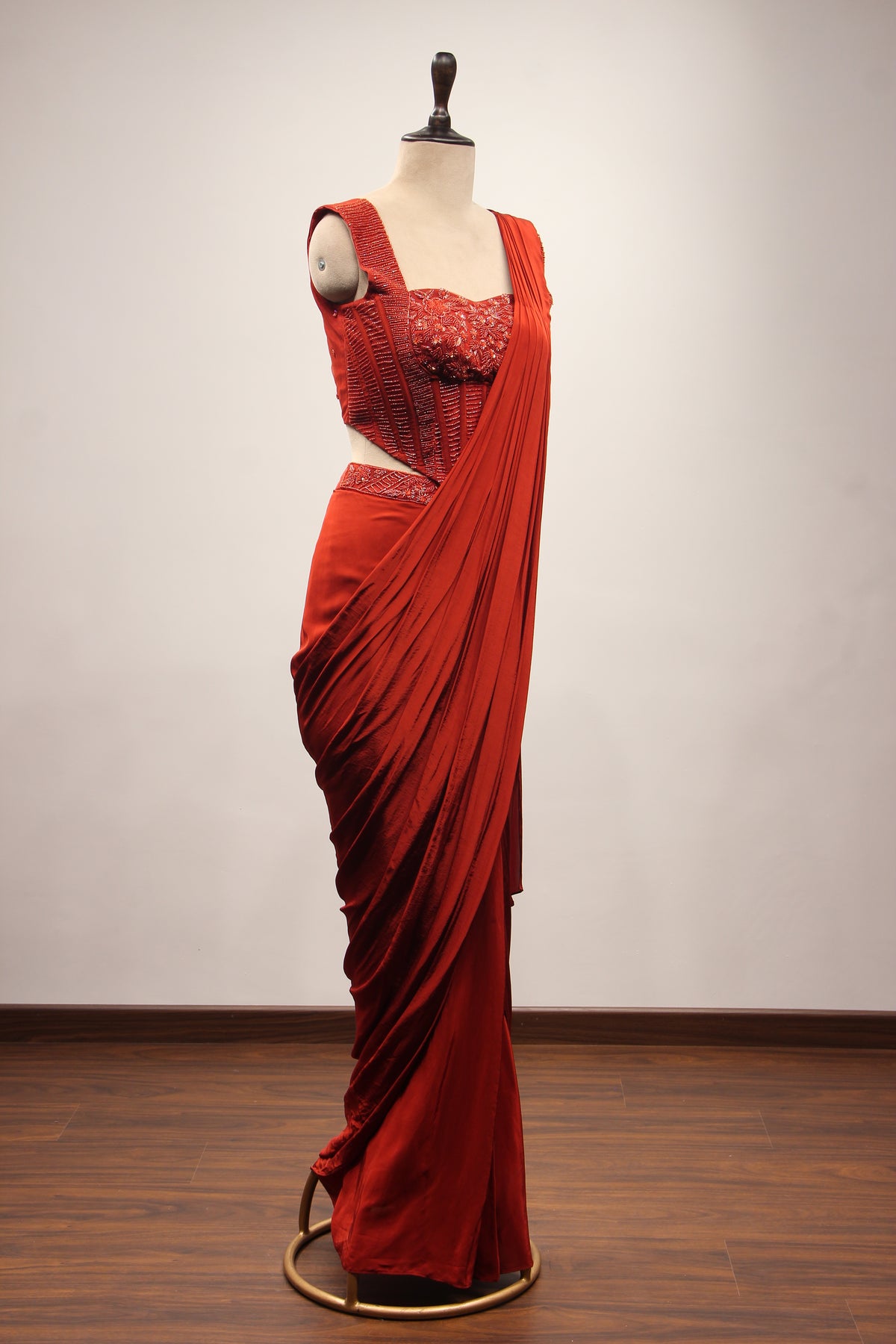 Crepe Ready-to-Wear Drape Saree with Cut Dana & Sequin Handwork
