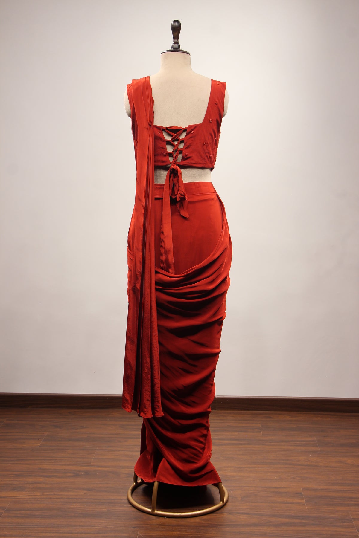 Crepe Ready-to-Wear Drape Saree with Cut Dana & Sequin Handwork