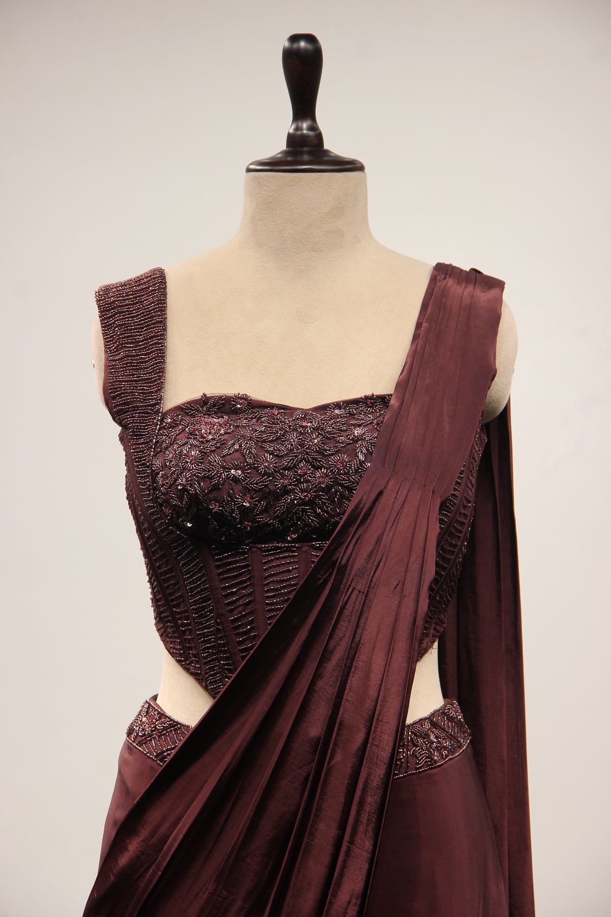 Crepe Ready-to-Wear Drape Saree with Cut Dana & Sequin Handwork