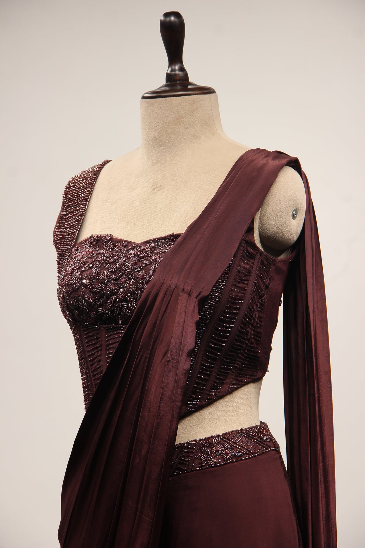 Crepe Ready-to-Wear Drape Saree with Cut Dana & Sequin Handwork