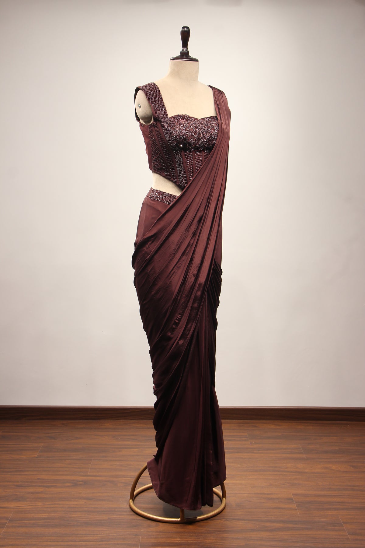 Crepe Ready-to-Wear Drape Saree with Cut Dana & Sequin Handwork