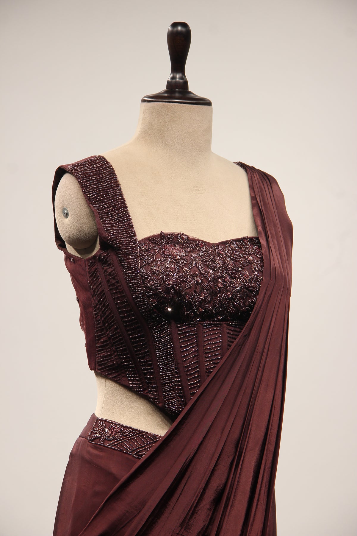 Crepe Ready-to-Wear Drape Saree with Cut Dana & Sequin Handwork