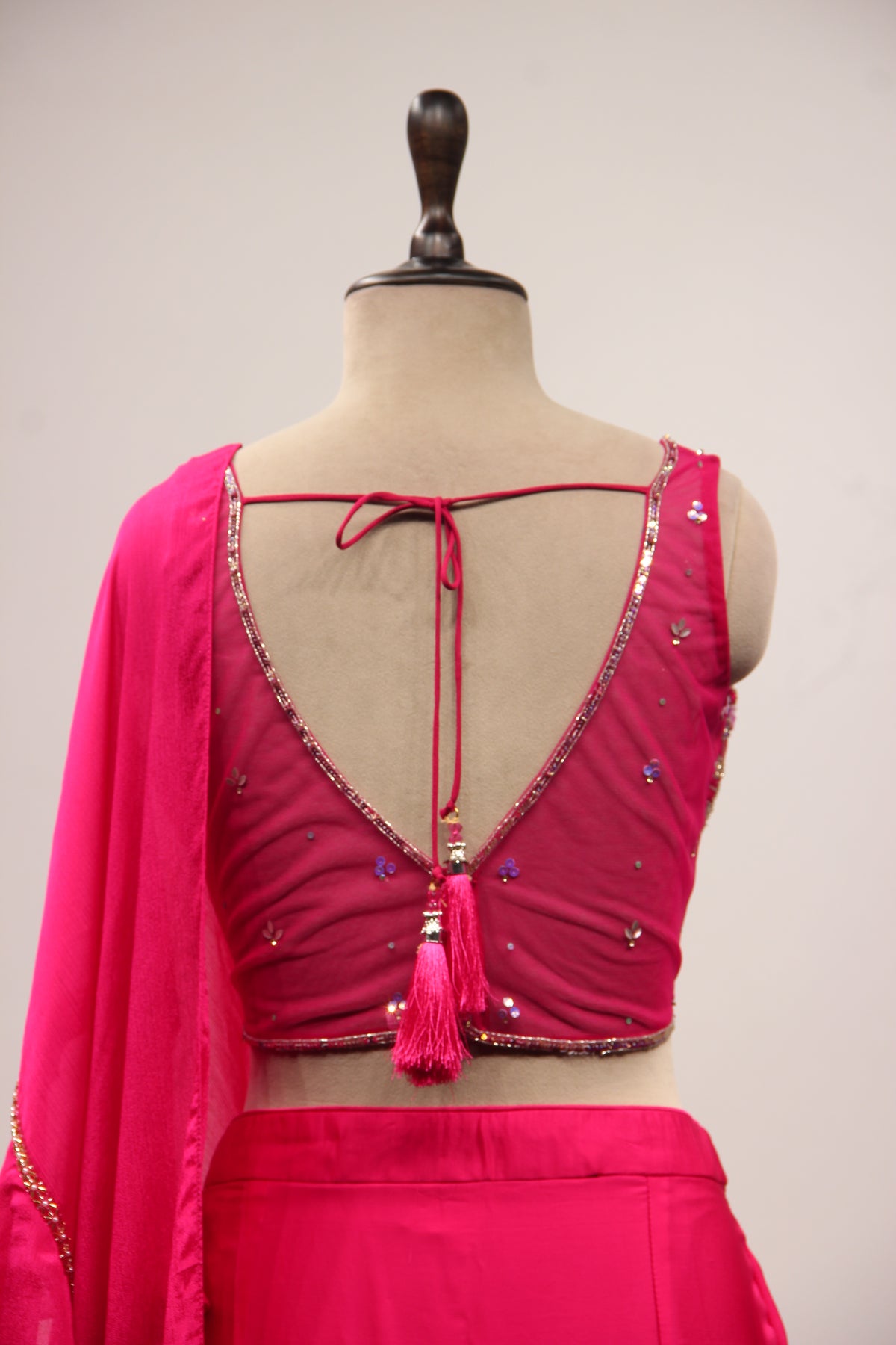 Rani Satin Ready-to-Wear Drape Saree with Sequin & Stone Handwork