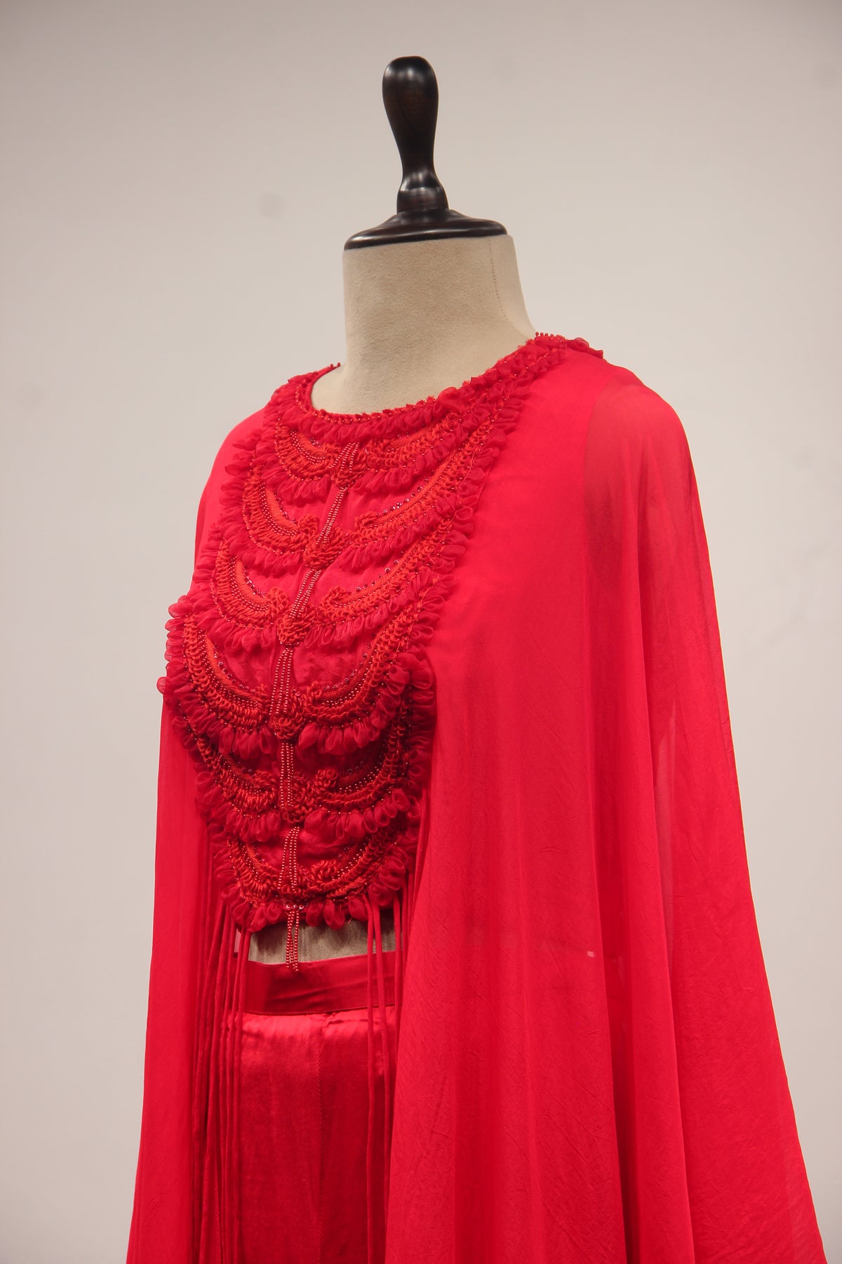 Red Organza Kaftan Palazzo Indo Western with Resham & Sequin Handwork – side close-up