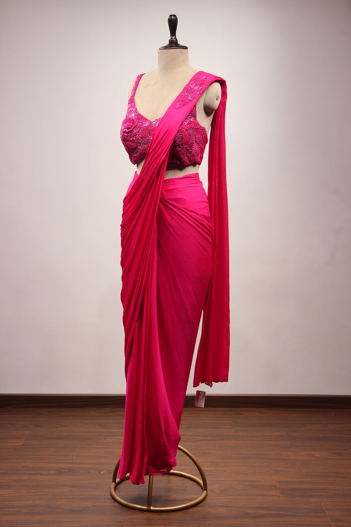 Crepe Ready-to-Wear Drape Saree with Bead & Cut Dana Handwork