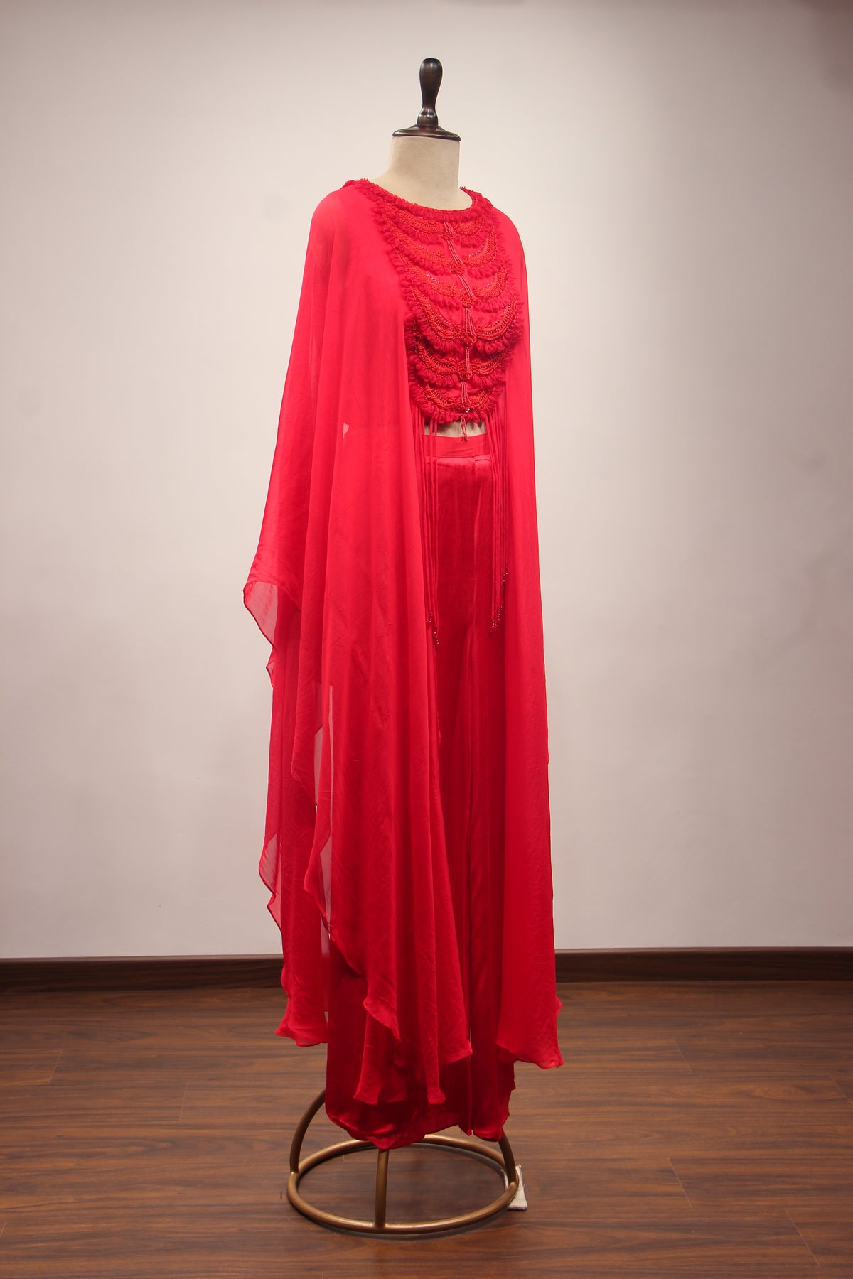 Red Organza Kaftan Palazzo Indo Western with Resham & Sequin Handwork – other side view