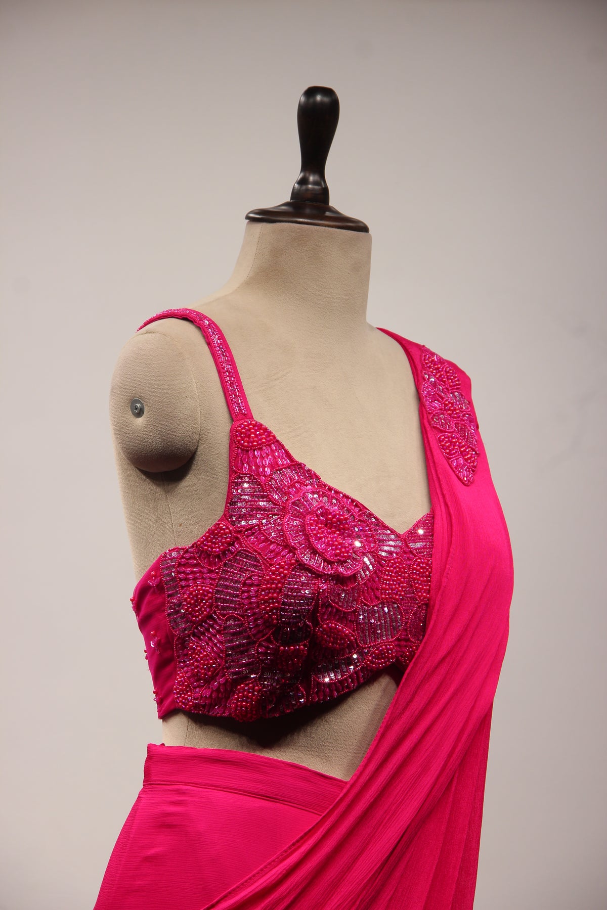 Crepe Ready-to-Wear Drape Saree with Bead & Cut Dana Handwork