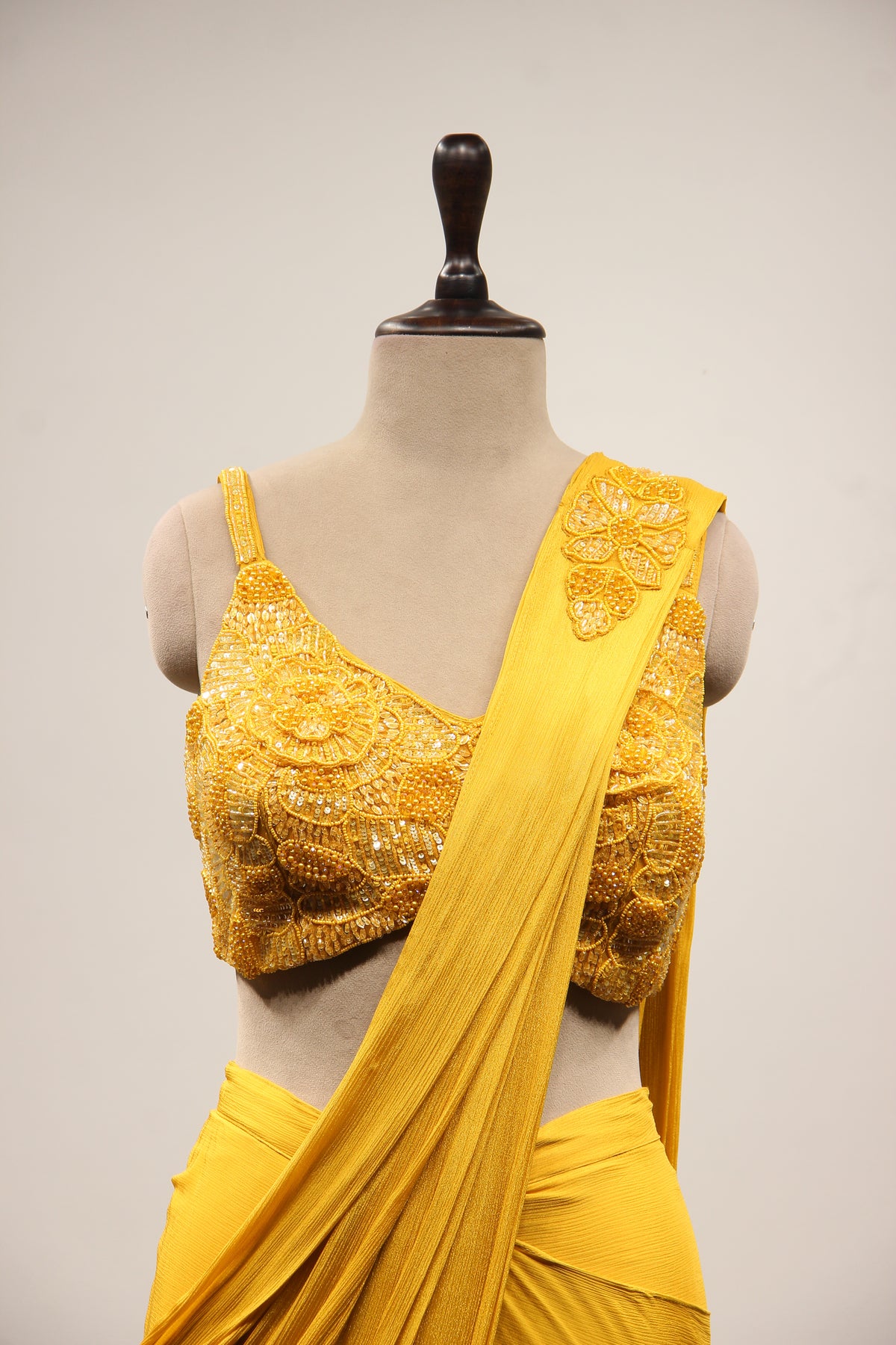 Crepe Ready-to-Wear Drape Saree with Bead & Cut Dana Handwork