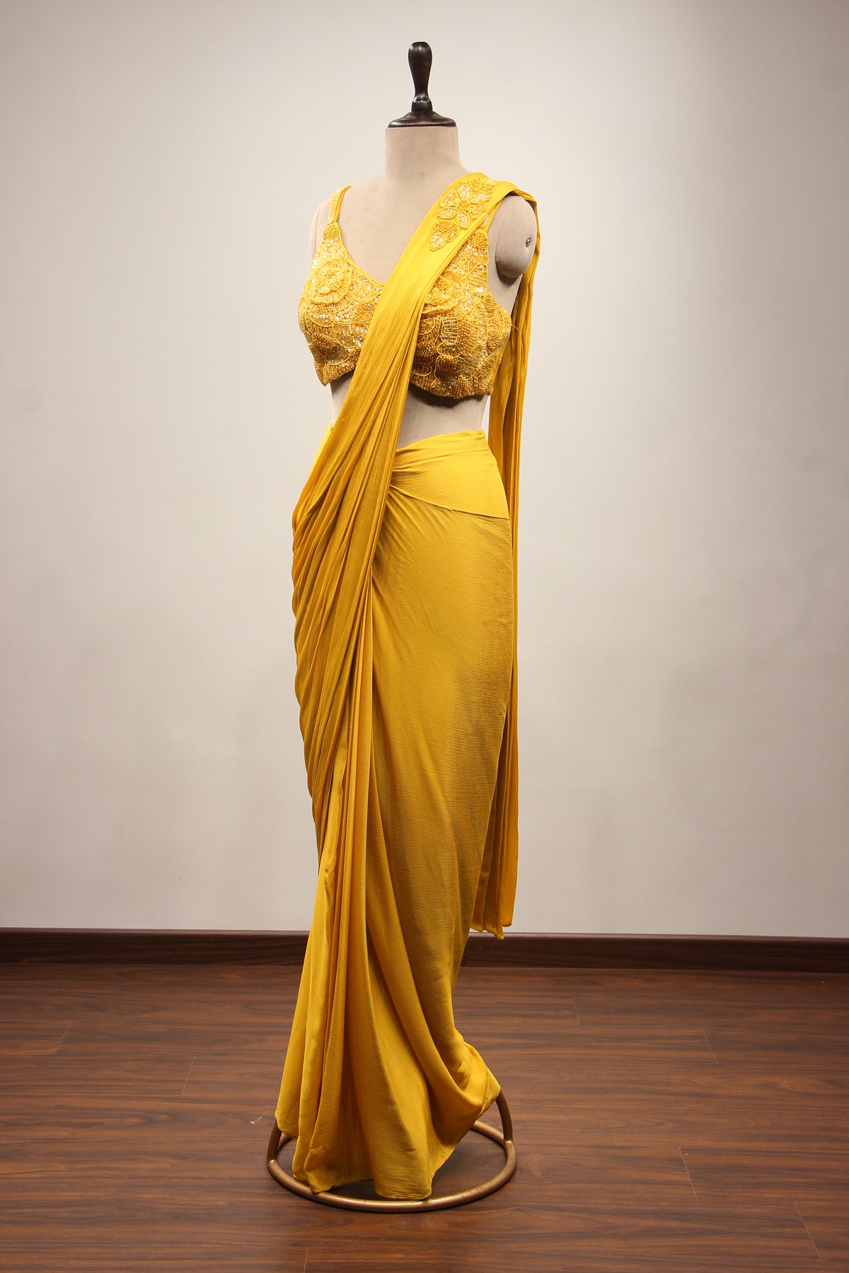 Crepe Ready-to-Wear Drape Saree with Bead & Cut Dana Handwork