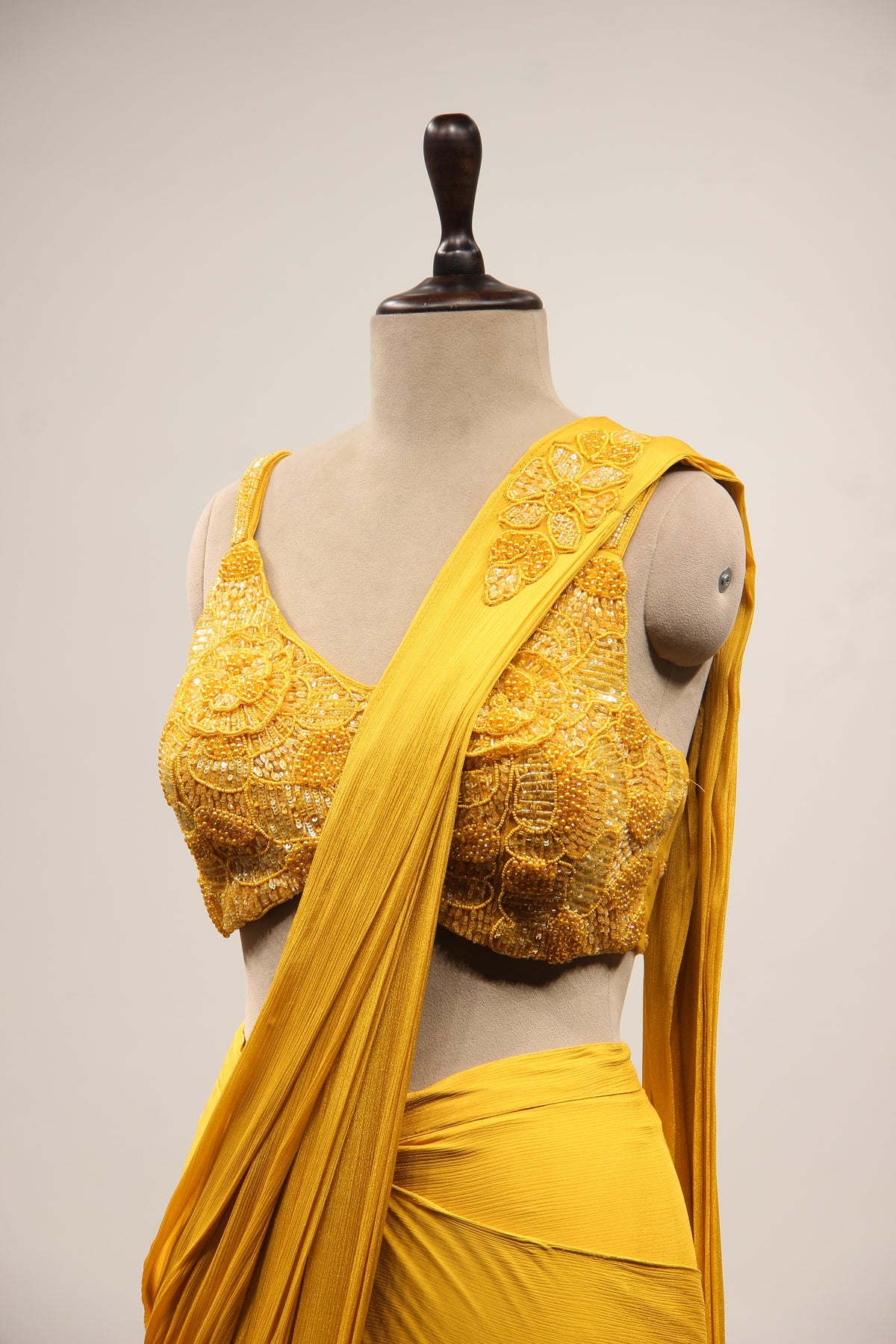 Crepe Ready-to-Wear Drape Saree with Bead & Cut Dana Handwork
