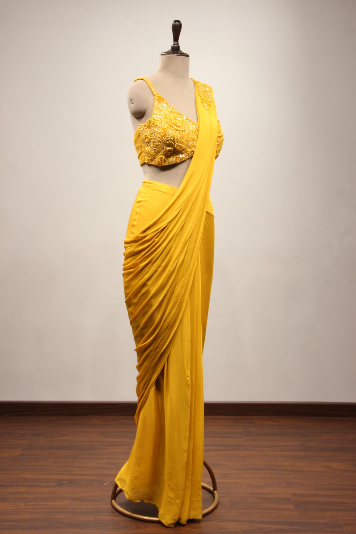 Crepe Ready-to-Wear Drape Saree with Bead & Cut Dana Handwork