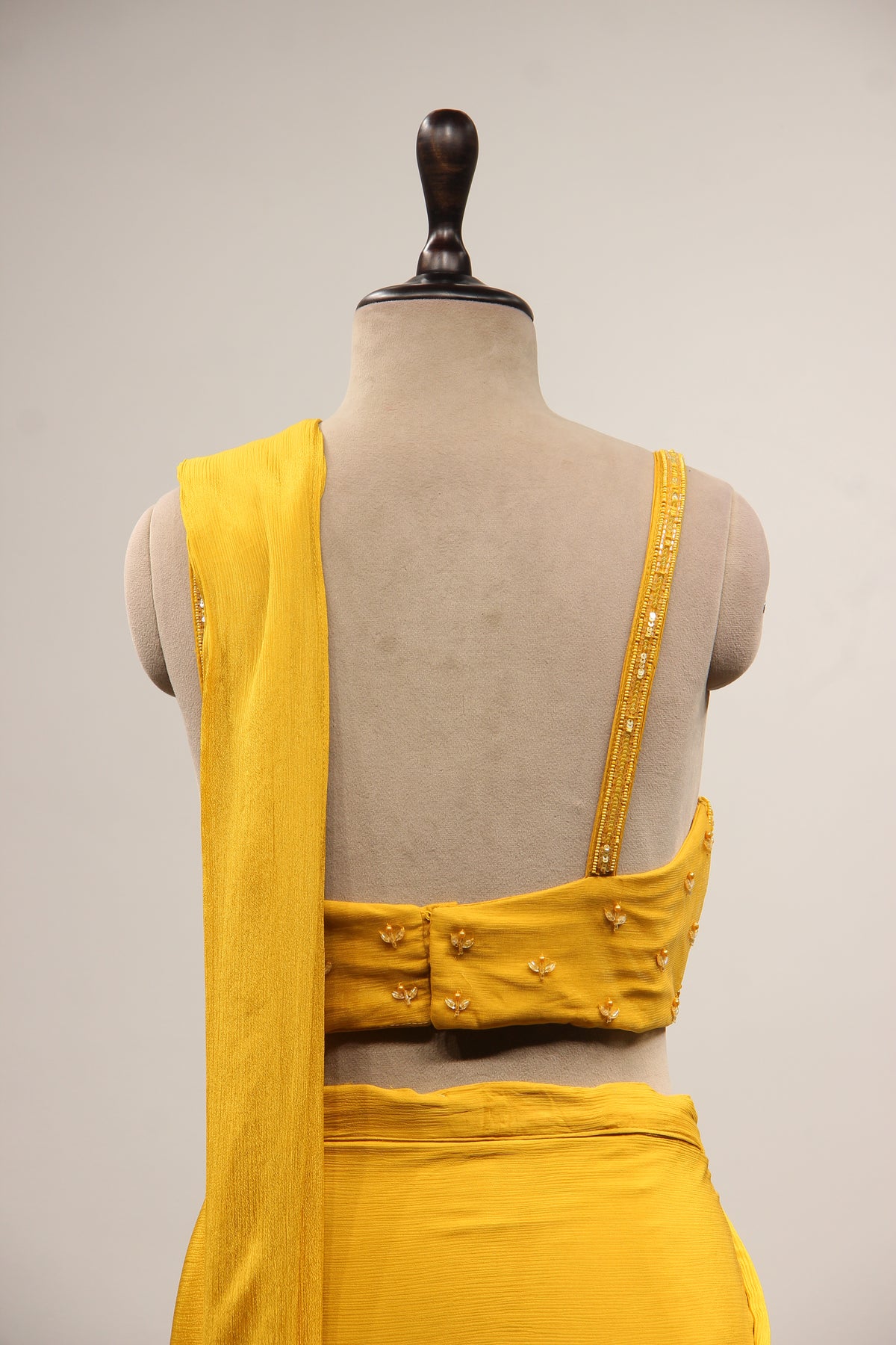 Crepe Ready-to-Wear Drape Saree with Bead & Cut Dana Handwork