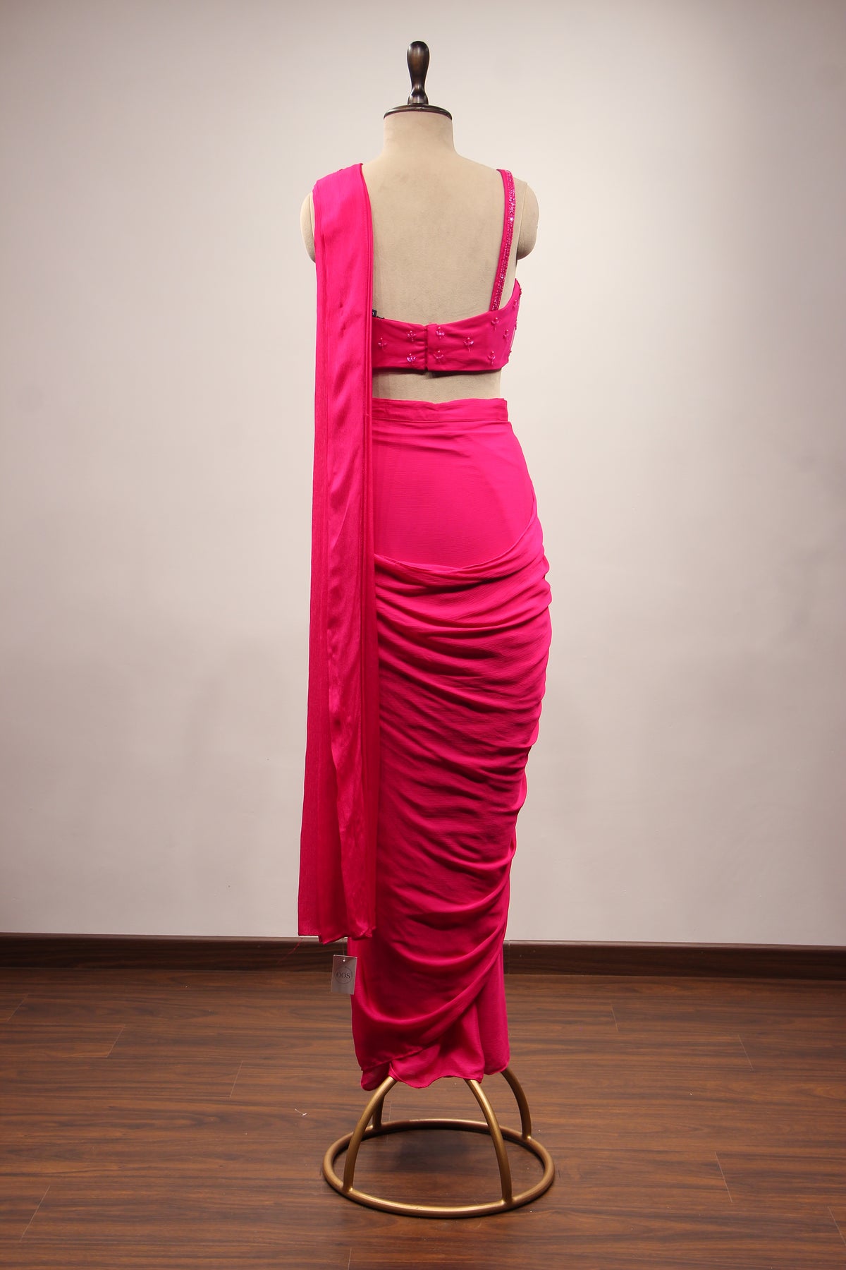 Crepe Ready-to-Wear Drape Saree with Bead & Cut Dana Handwork