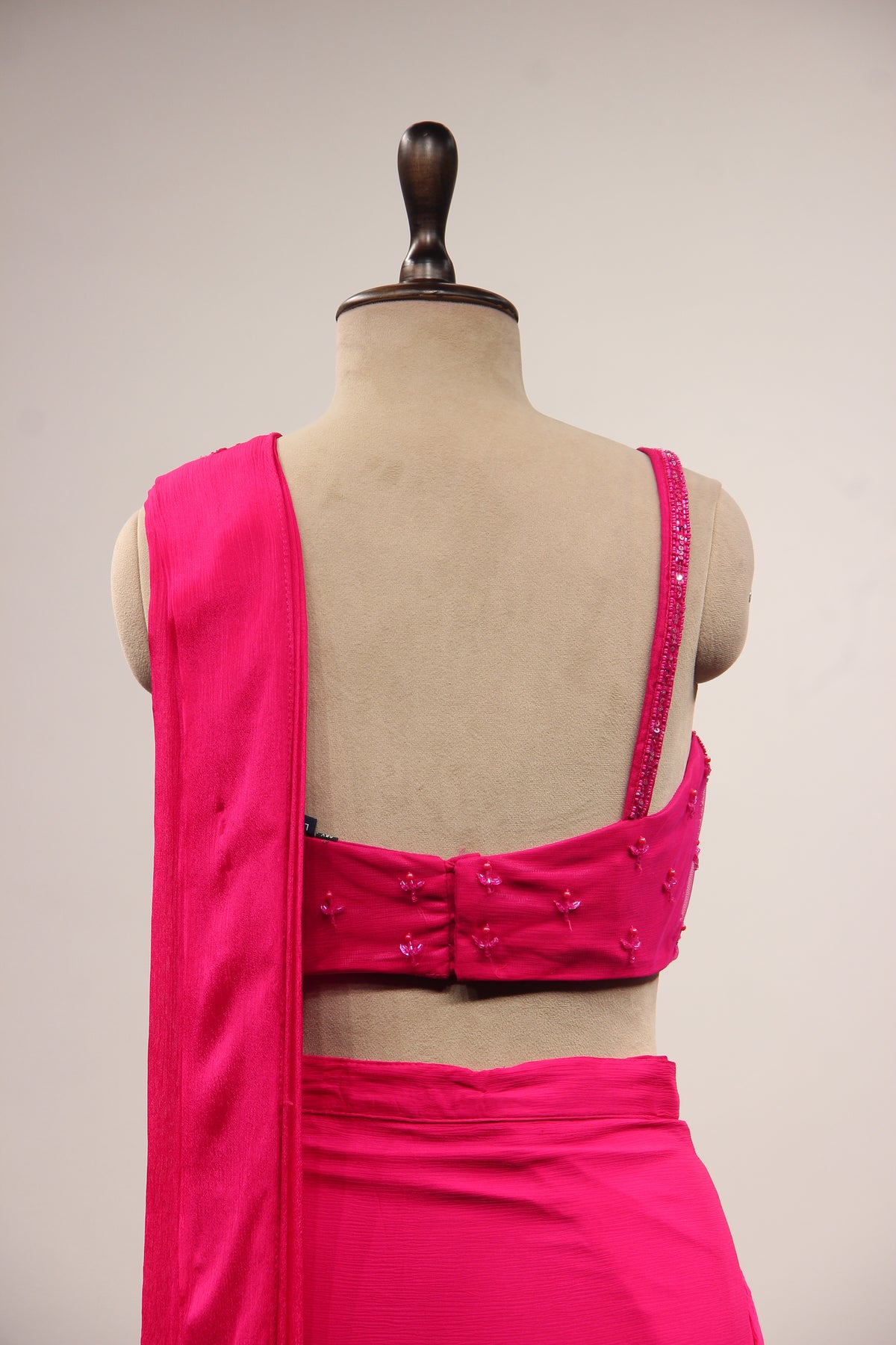 Crepe Ready-to-Wear Drape Saree with Bead & Cut Dana Handwork