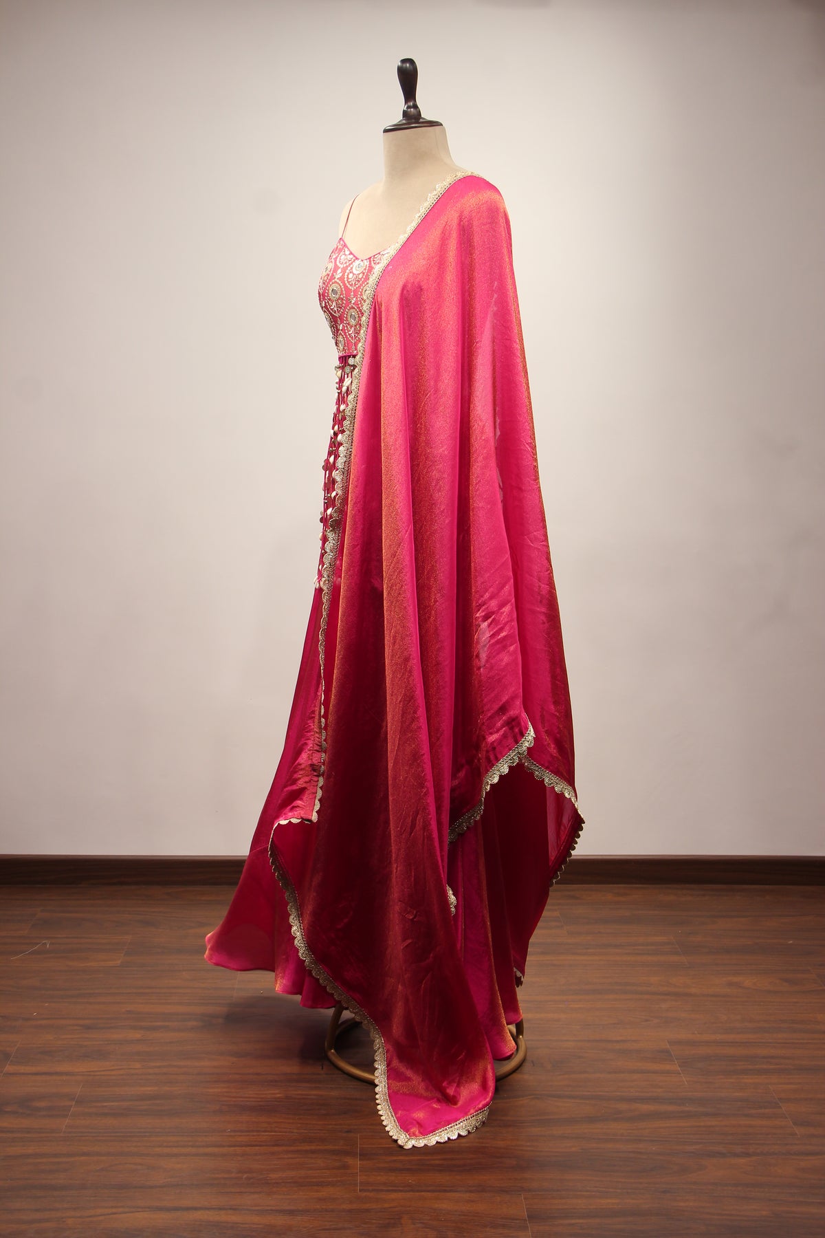 Rani Tissue Indo Western with Mirror & Sequin Handwork Fringe Crop Top – side view