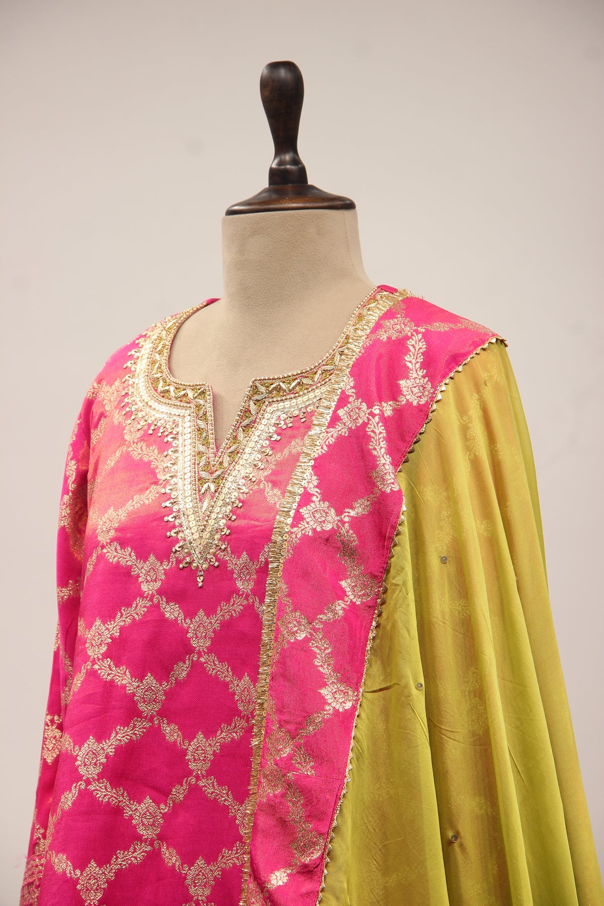Rani Banarasi Brocade Farshi Suit with Sequin & Zardozi Handwork – side close-up