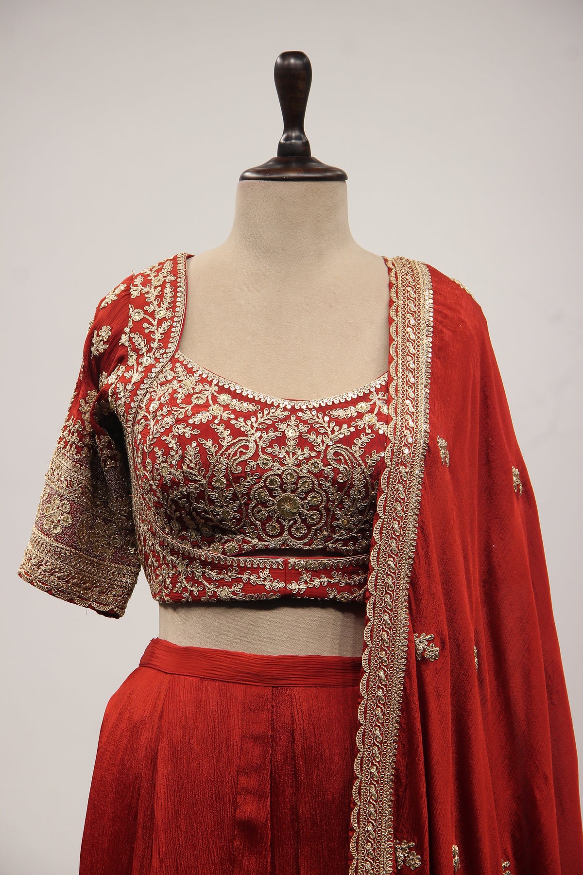 Crepe Rust Crop Top Palazzo Set with Zari & Sequin Handwork