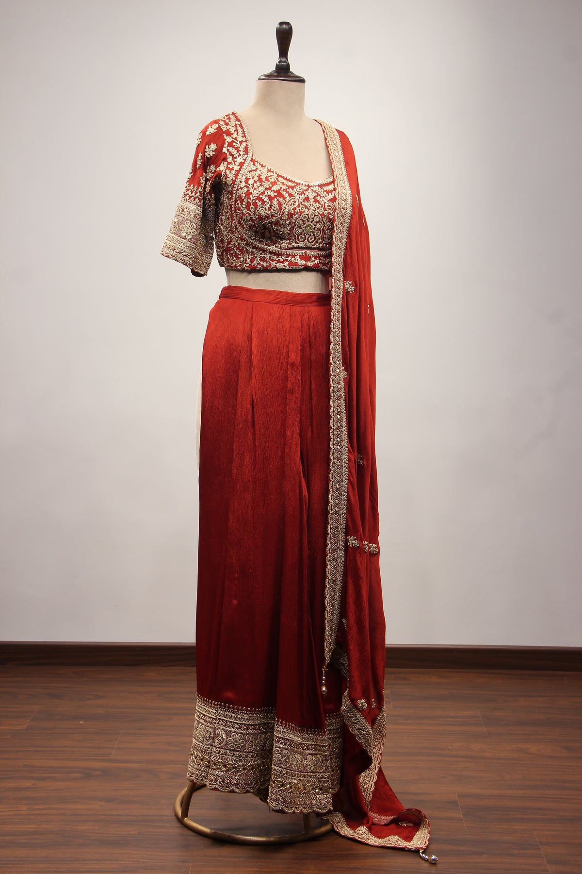 Crepe Rust Crop Top Palazzo Set with Zari & Sequin Handwork