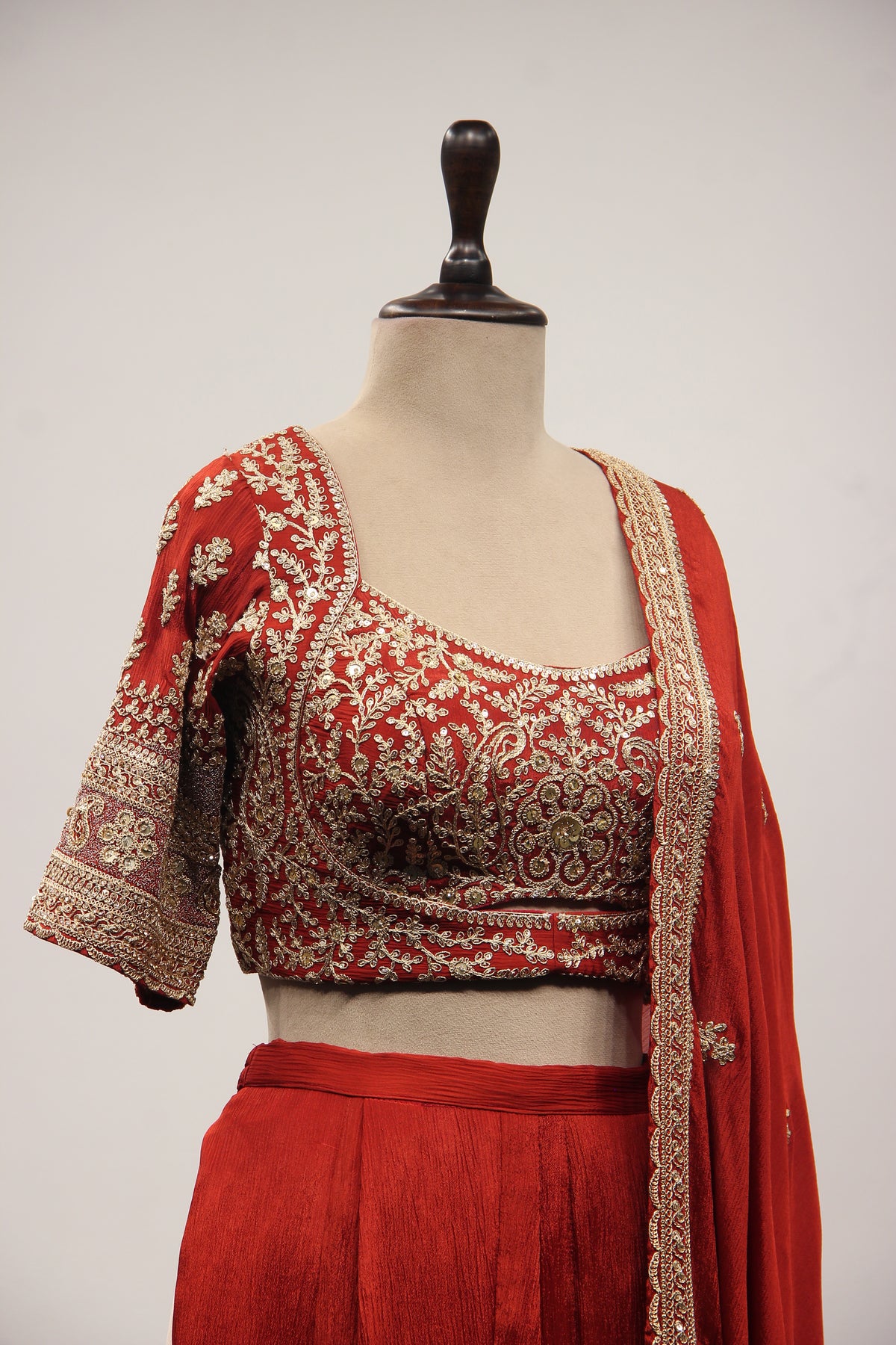 Crepe Rust Crop Top Palazzo Set with Zari & Sequin Handwork