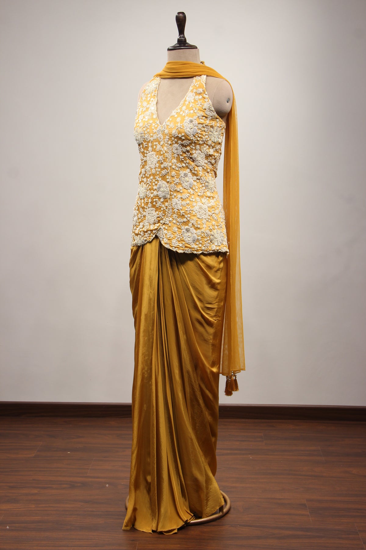 Crepe Halter Neck Indo Western with Sequin & Bead Handwork