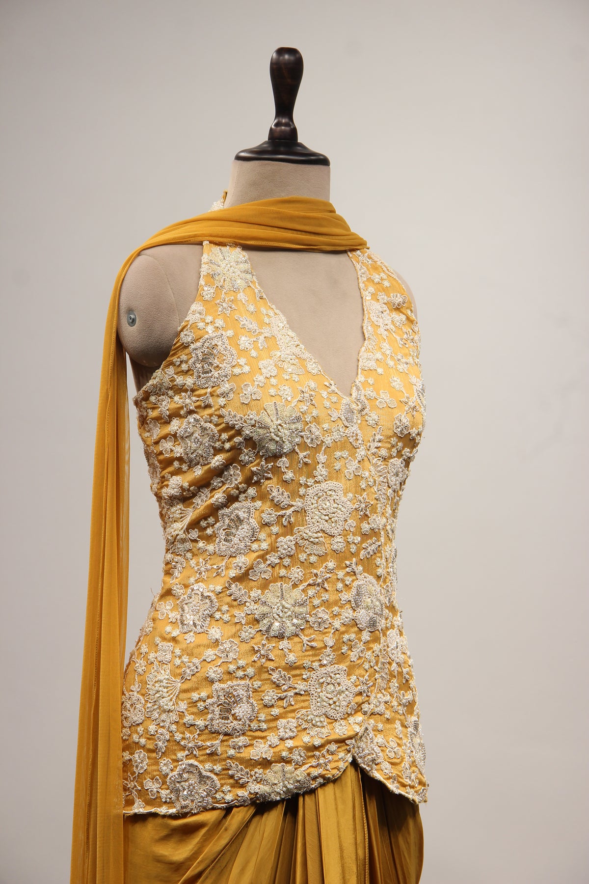 Crepe Halter Neck Indo Western with Sequin & Bead Handwork