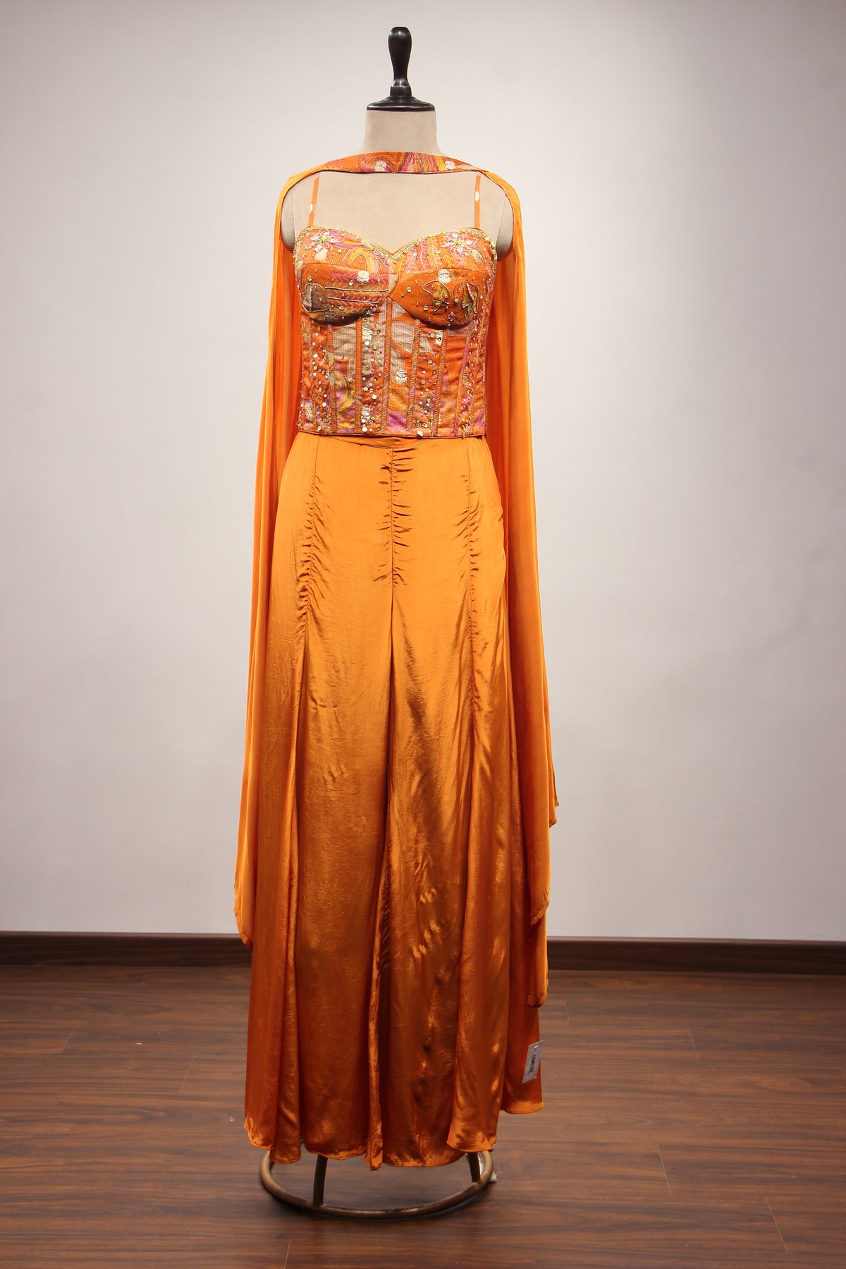 Georgette Rust Corset Blouse Set with Sequin & Cut Dana Handwork
