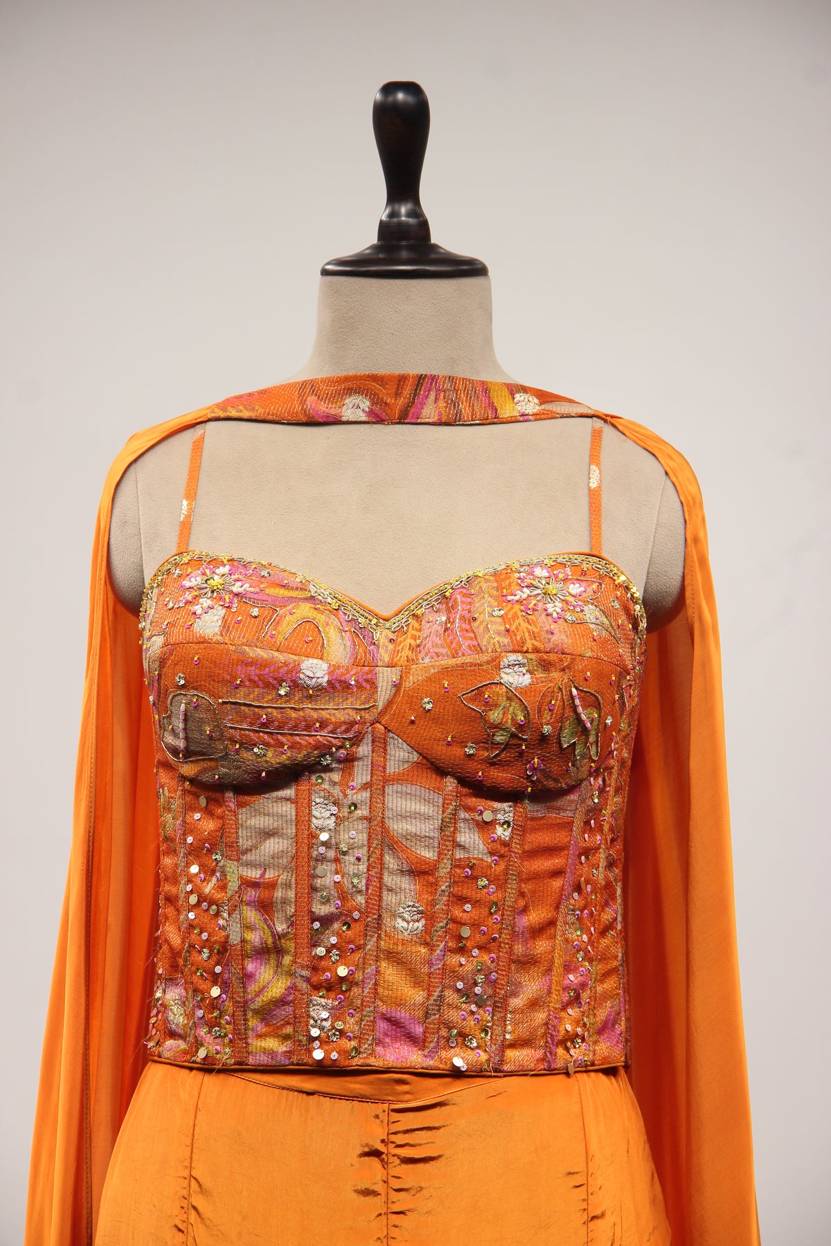 Georgette Rust Corset Blouse Set with Sequin & Cut Dana Handwork