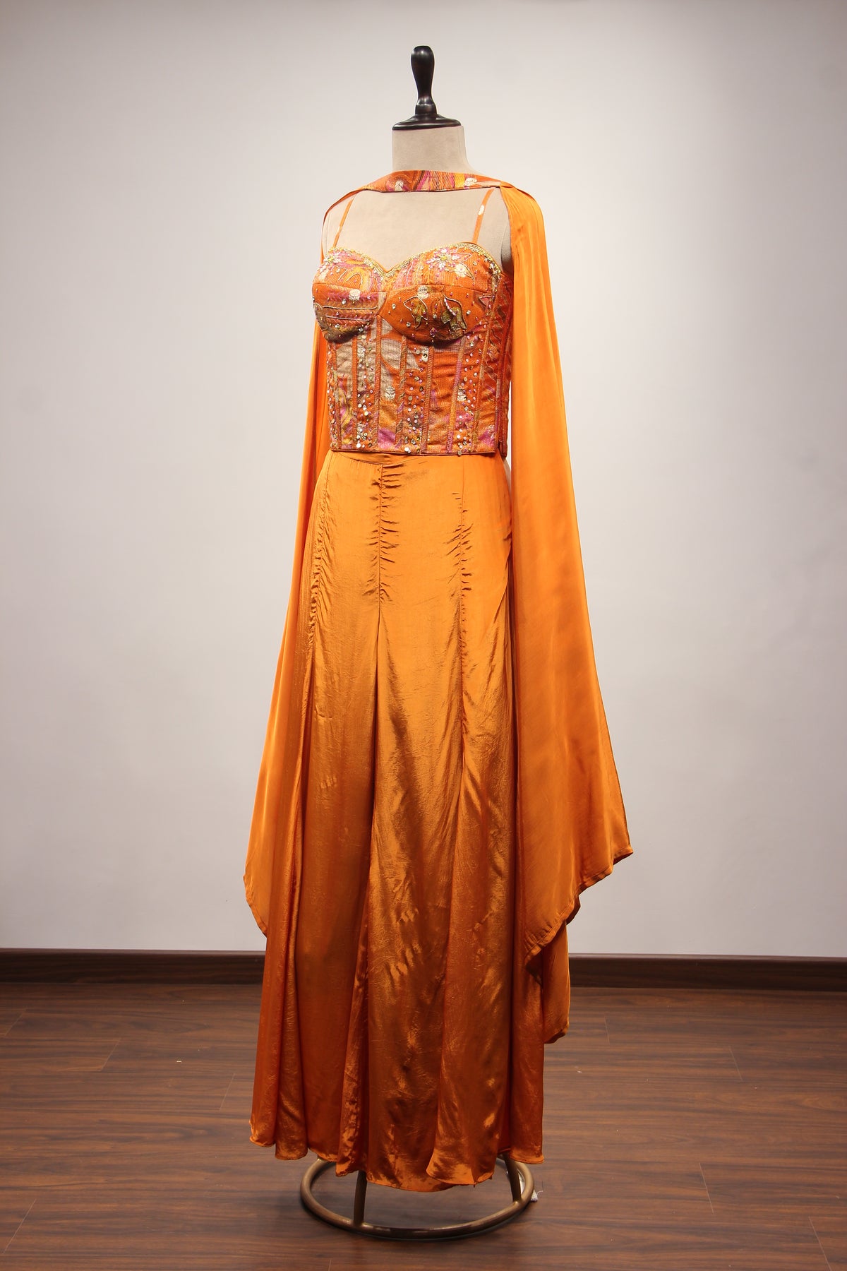 Georgette Rust Corset Blouse Set with Sequin & Cut Dana Handwork
