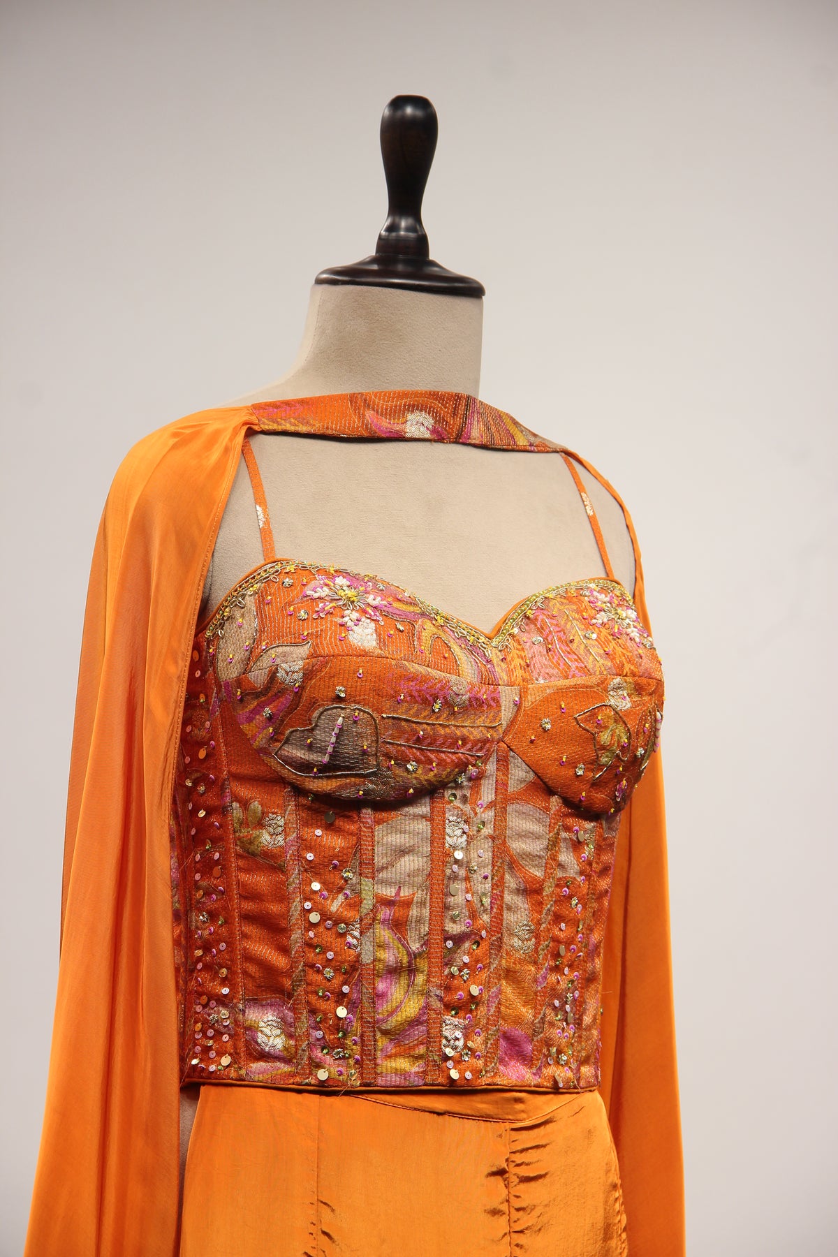 Georgette Rust Corset Blouse Set with Sequin & Cut Dana Handwork