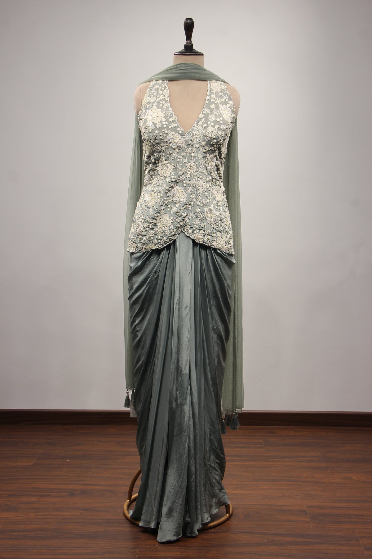 Crepe Halter Neck Indo Western with Sequin & Bead Handwork