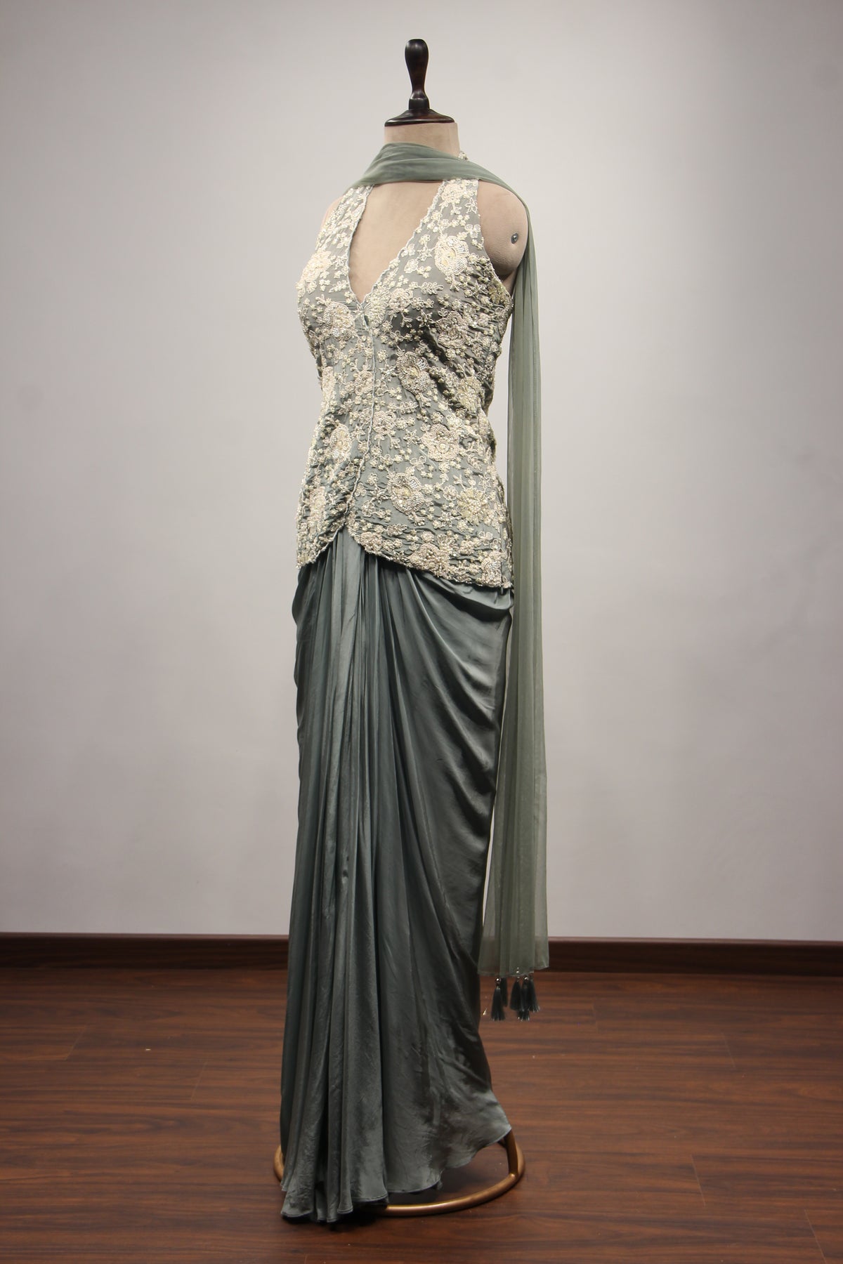 Crepe Halter Neck Indo Western with Sequin & Bead Handwork
