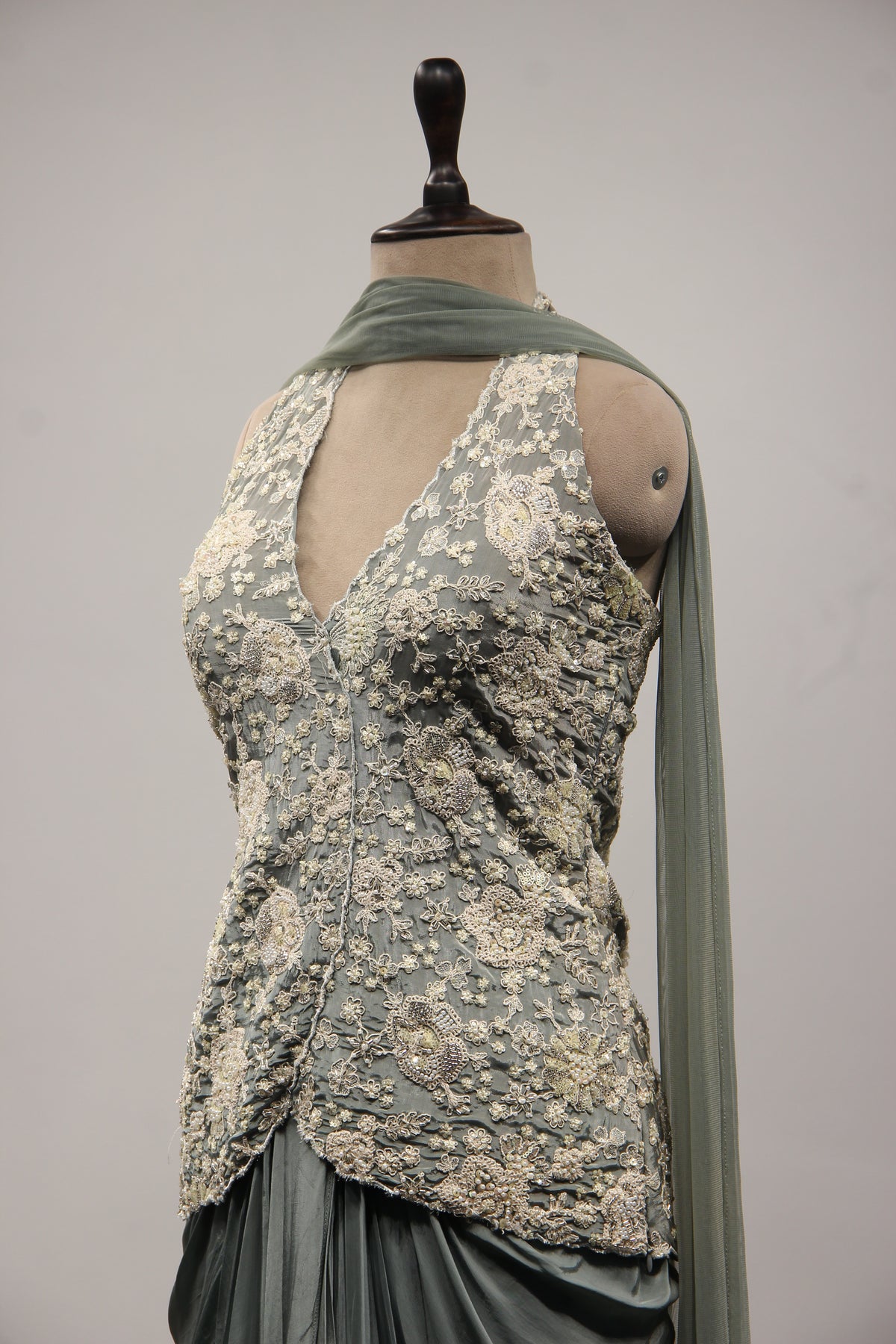 Crepe Halter Neck Indo Western with Sequin & Bead Handwork