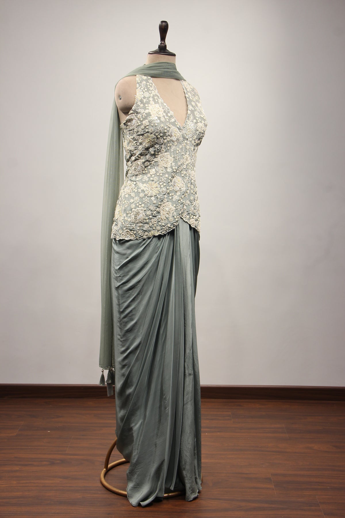 Crepe Halter Neck Indo Western with Sequin & Bead Handwork