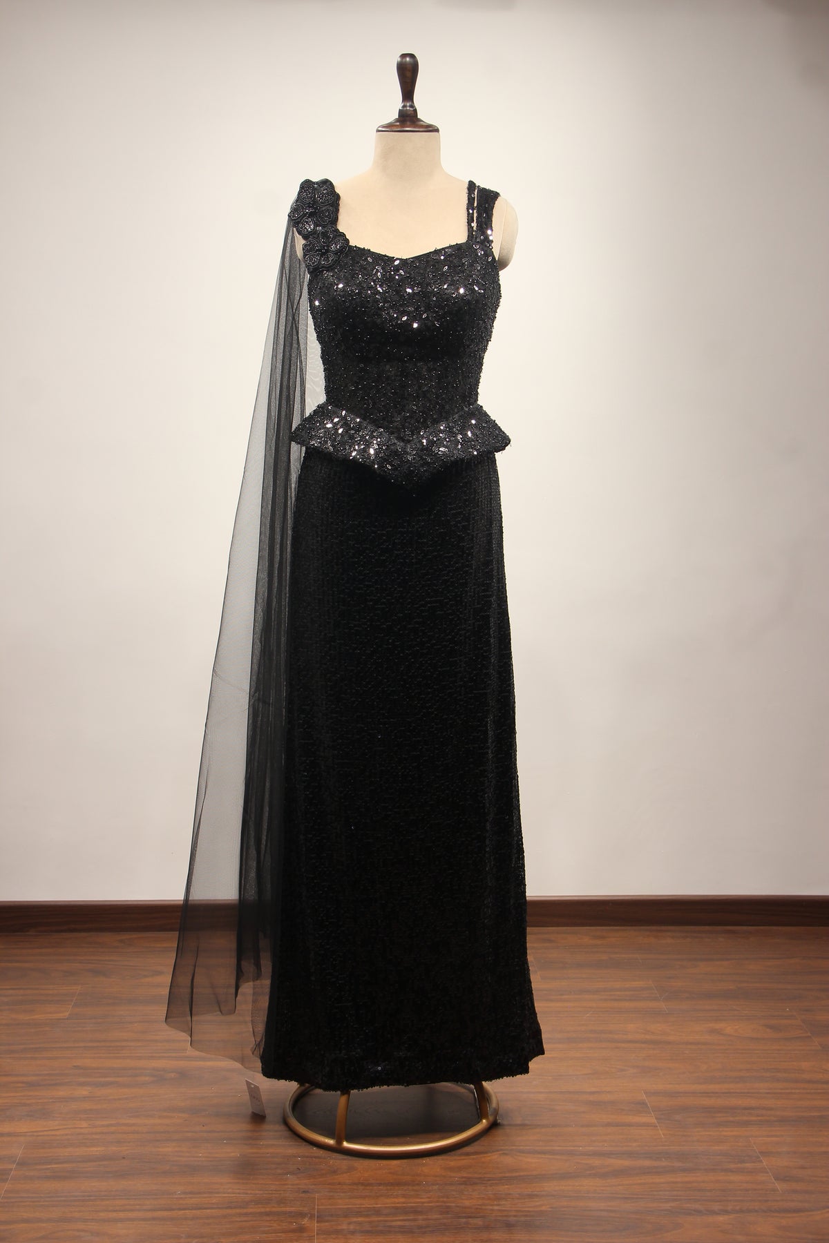 Black Imported Indo Western Skirt Set with Sequin & Bead Handwork – front view