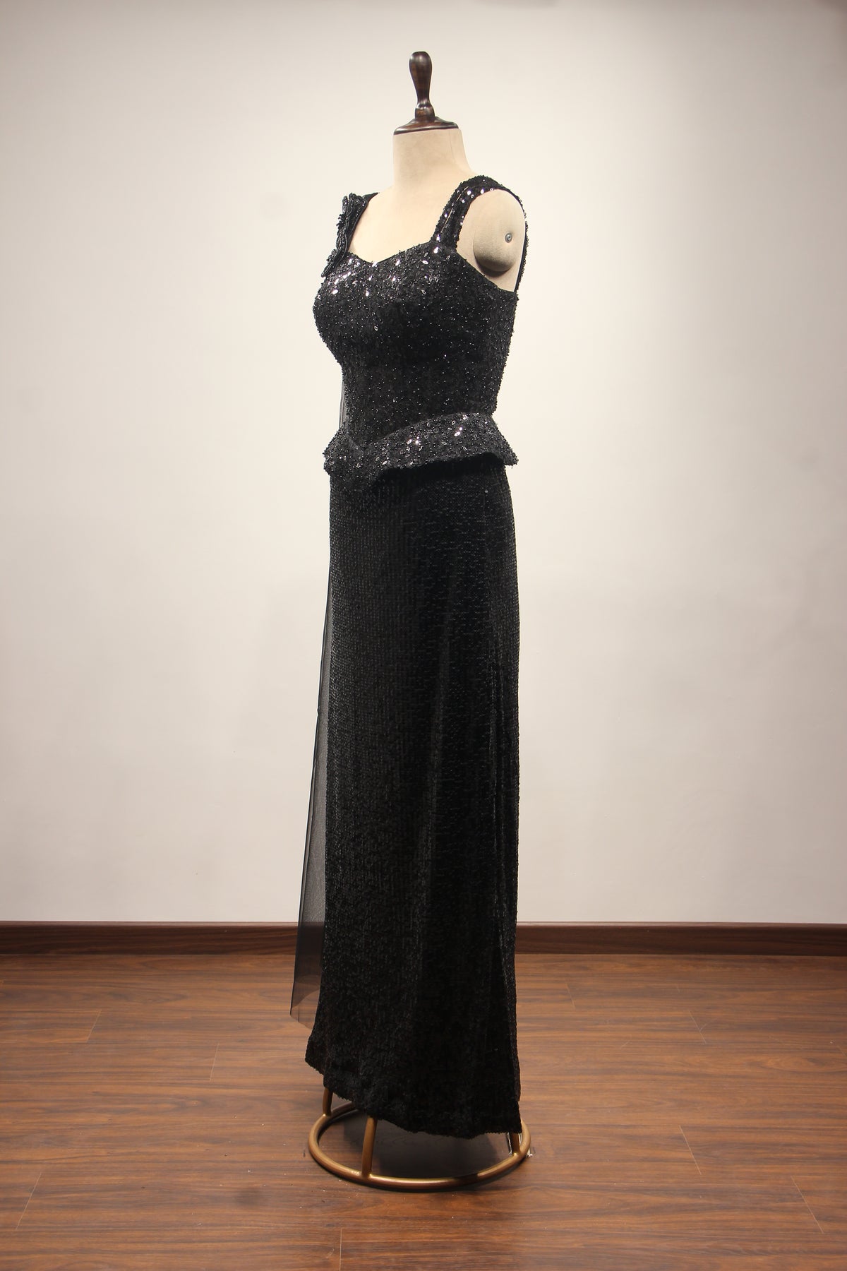 Black Imported Indo Western Skirt Set with Sequin & Bead Handwork – side view