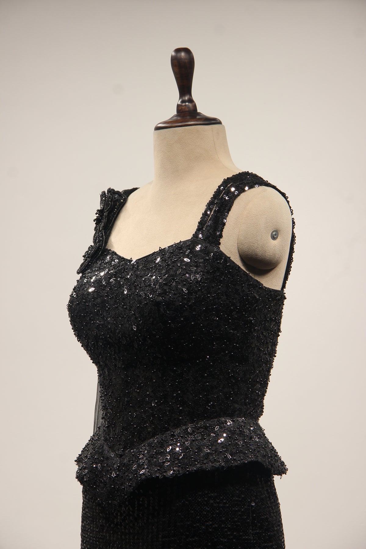 Black Imported Indo Western Skirt Set with Sequin & Bead Handwork – side close-up