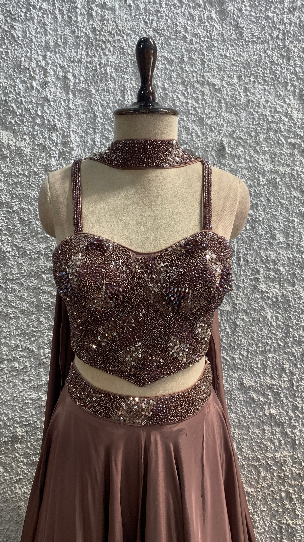Sequin & Cut Dana Embellished Crepe Corset Lehenga with Choker Dupatta