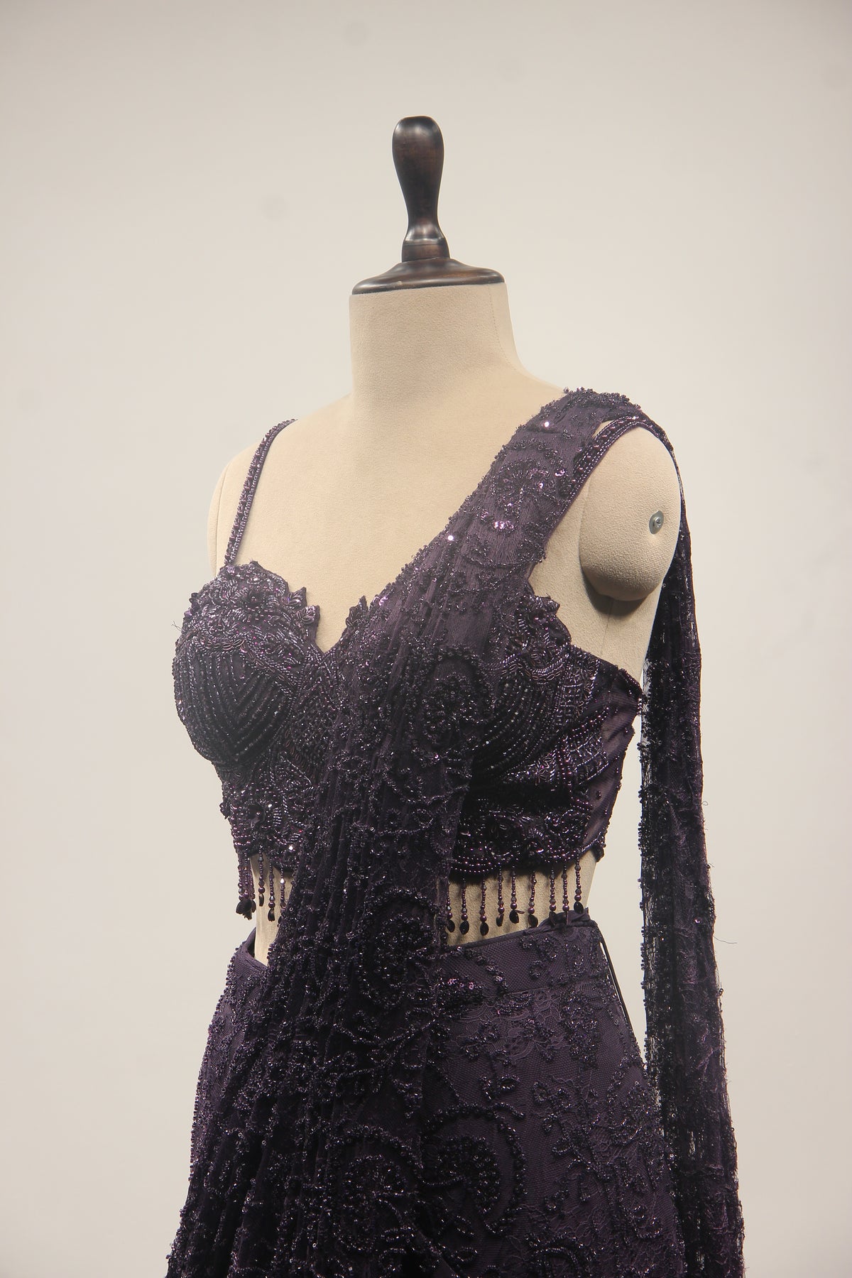 Net Drape Saree with Cut Dana & Bead Handwork, Corset Blouse