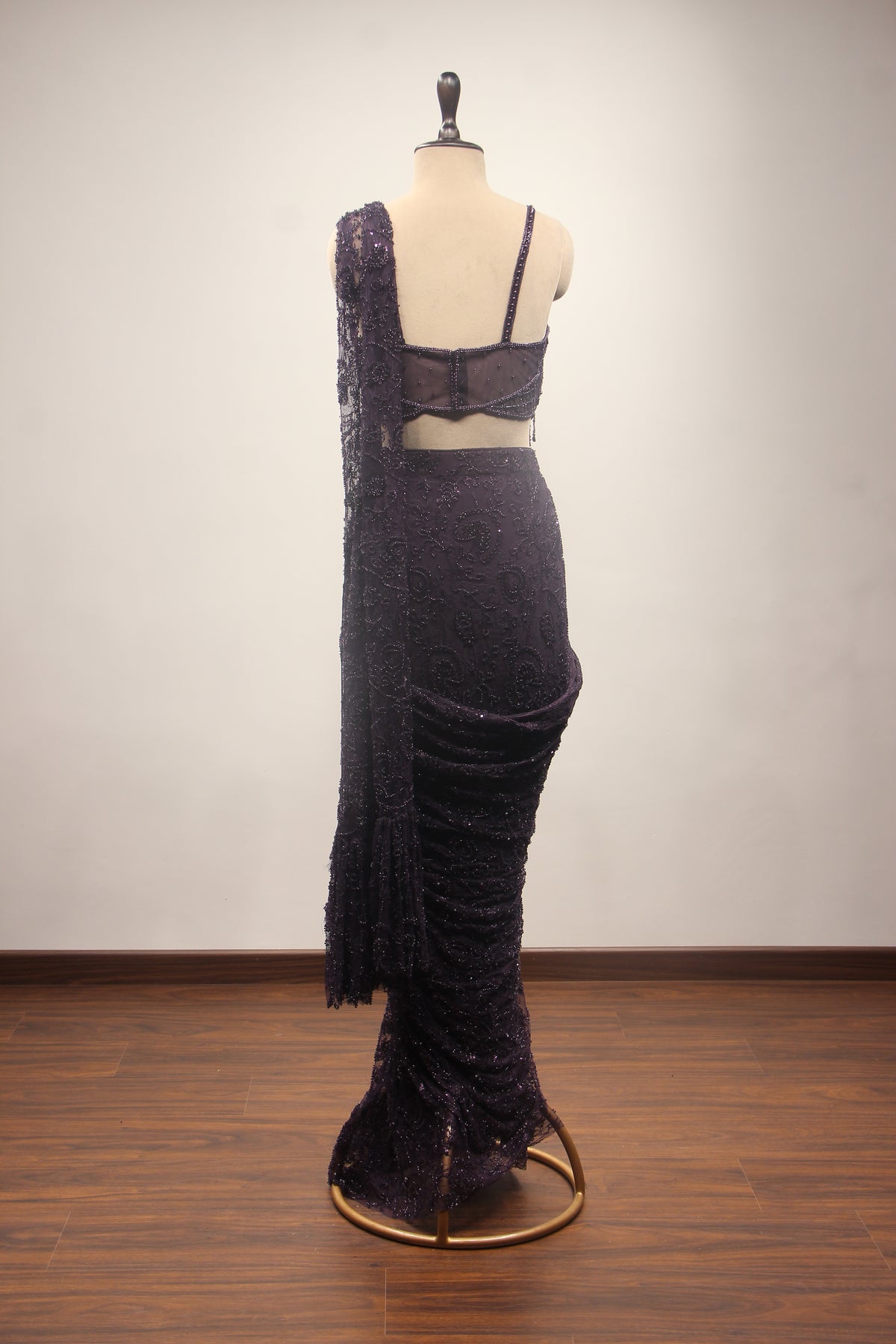 Net Drape Saree with Cut Dana & Bead Handwork, Corset Blouse